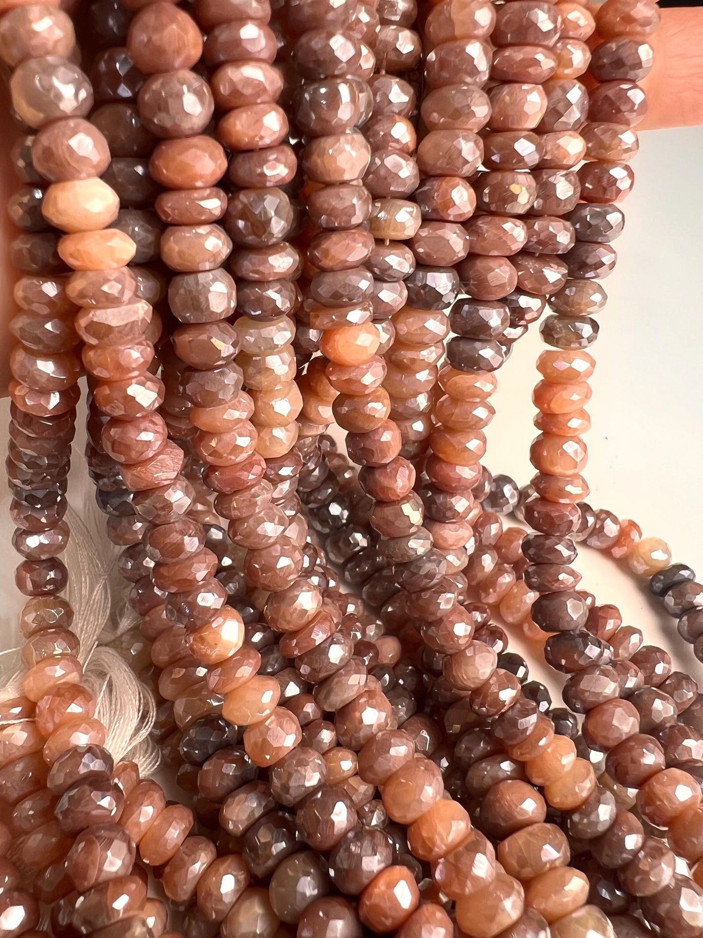 Natural Chocolate Moonstone Mystic Faceted Roundel Brown shaded 8-9.5mm bead . AAA quality bead for jewelry making 8” strand