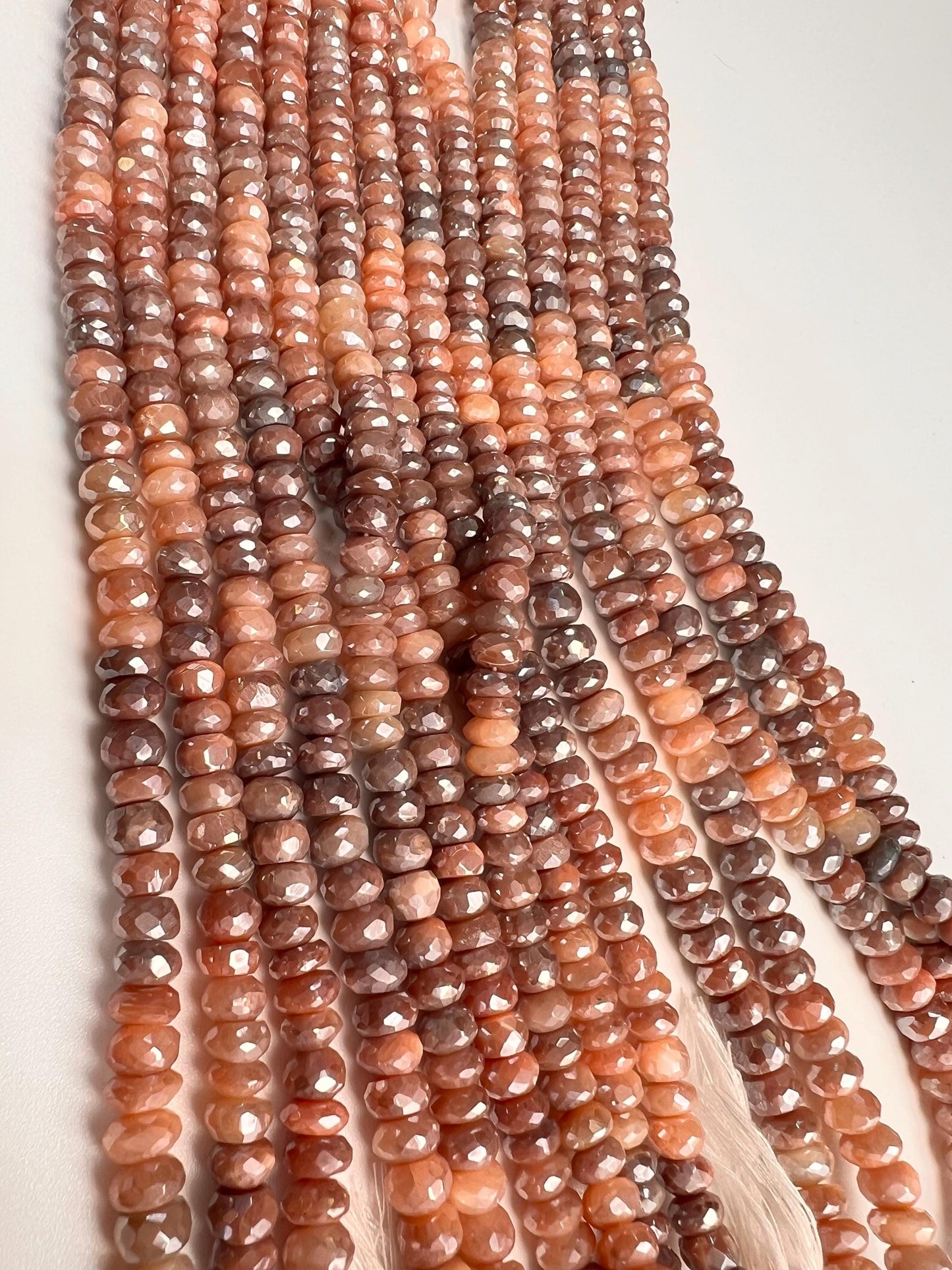 Natural Chocolate Moonstone Mystic Faceted Roundel Brown shaded 6.5-8mm bead . AAA quality bead for jewelry making 6" ,12” strand