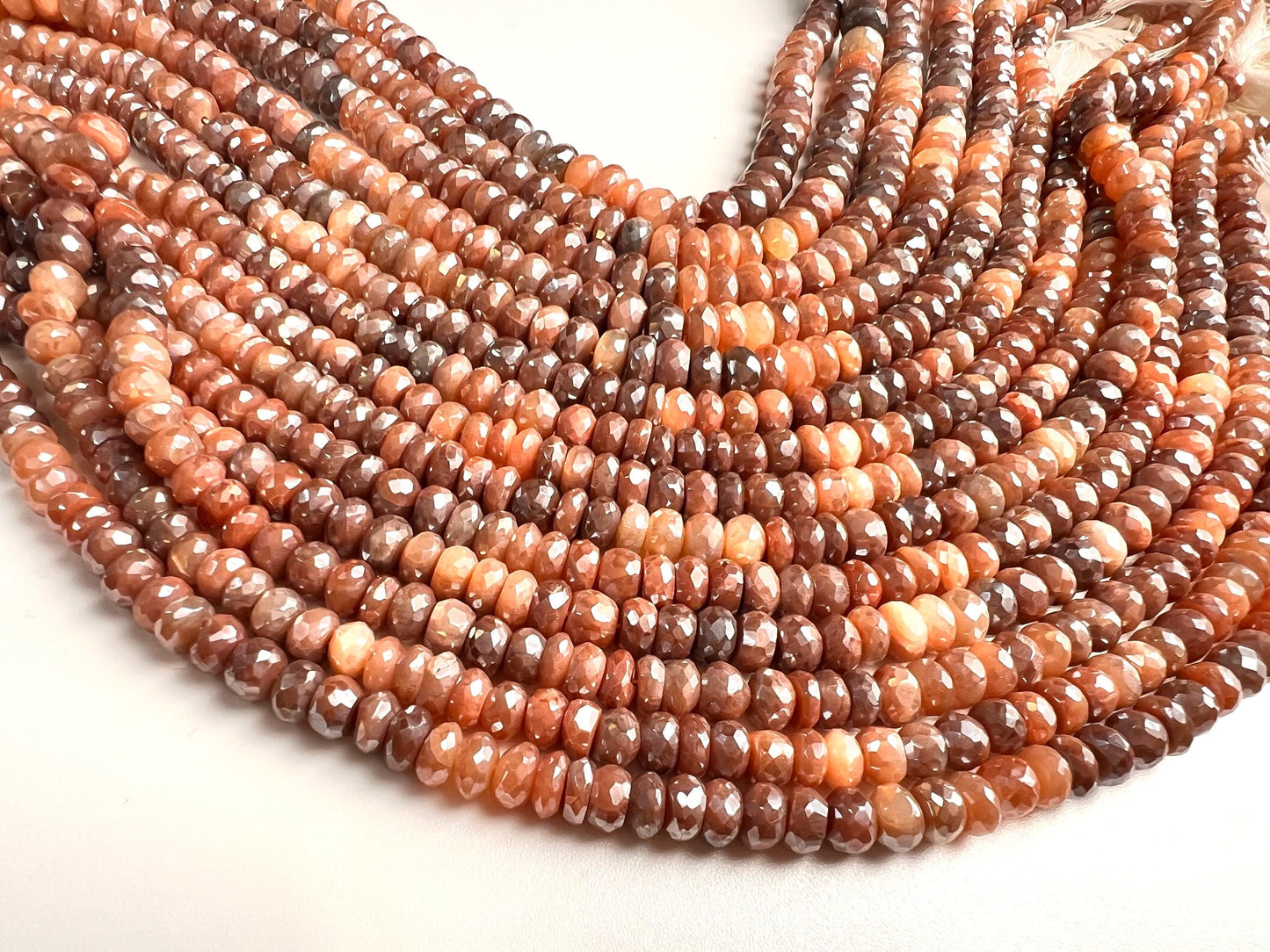 Natural Chocolate Moonstone Mystic Faceted Roundel Brown shaded 6.5-8mm bead . AAA quality bead for jewelry making 6" ,12” strand