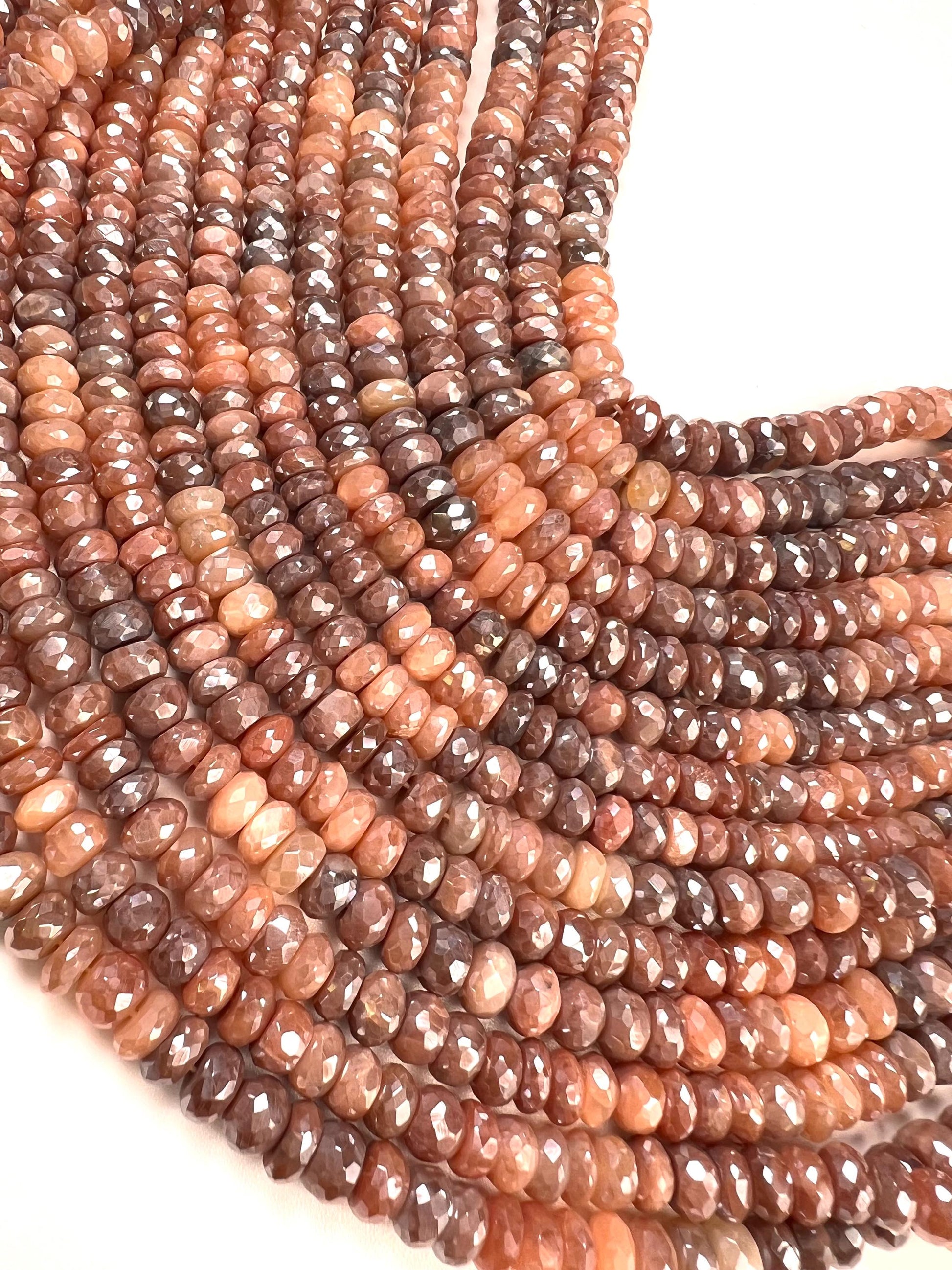 Natural Chocolate Moonstone Mystic Faceted Roundel Brown shaded 8-9.5mm bead . AAA quality bead for jewelry making 8” strand