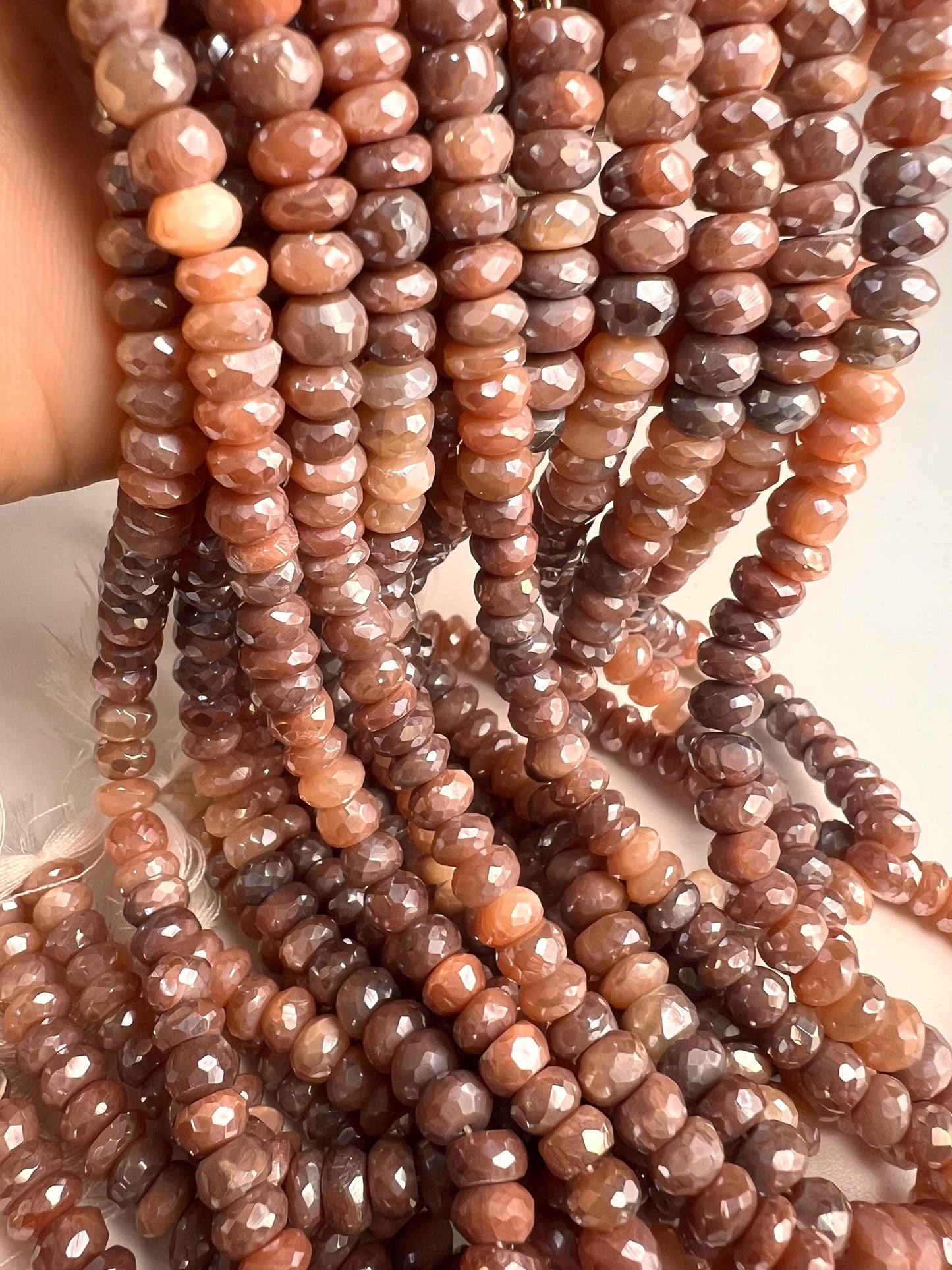 Natural Chocolate Moonstone Mystic Faceted Roundel Brown shaded 6.5-8mm bead . AAA quality bead for jewelry making 6" ,12” strand