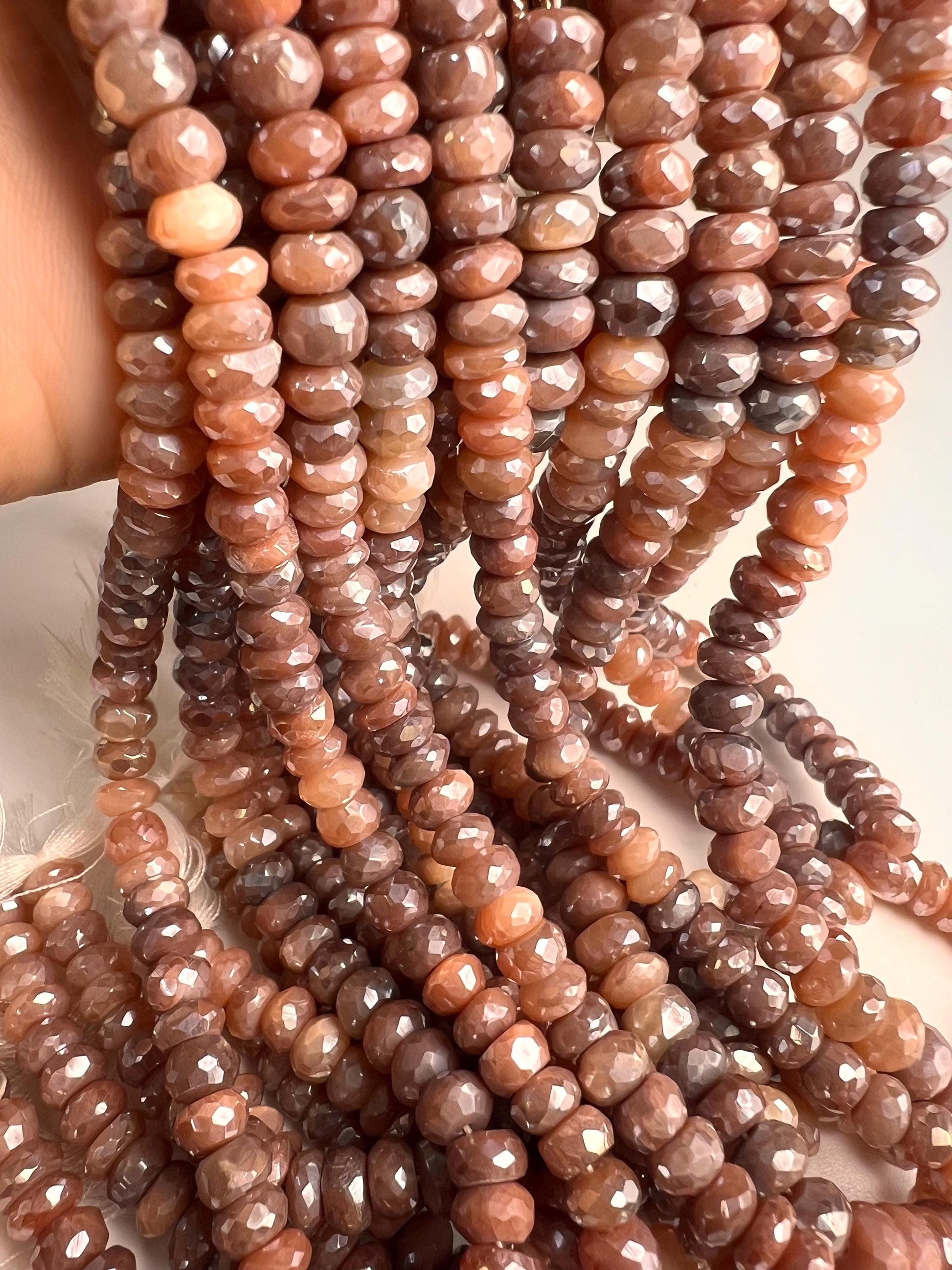 Natural Chocolate Moonstone Mystic Faceted Roundel Brown shaded 6.5-8mm bead . AAA quality bead for jewelry making 6" ,12” strand