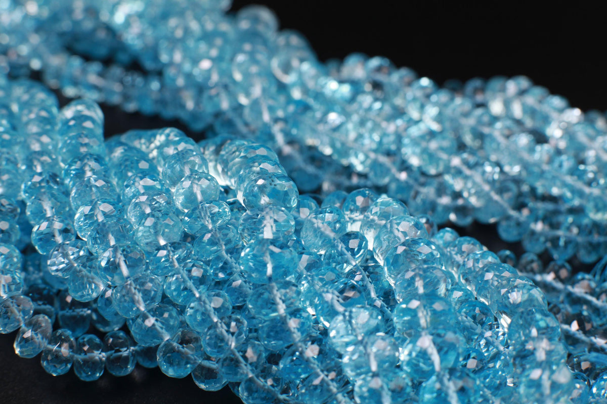 Natural Swiss Blue Topaz Faceted AAA+ Gem Quality Clear Rondelle Gemstone Jewelry Making Bead ,7-7.5mm, 7.5-8mm,8-8.5, 8.5-9mm, 9-9.5mm