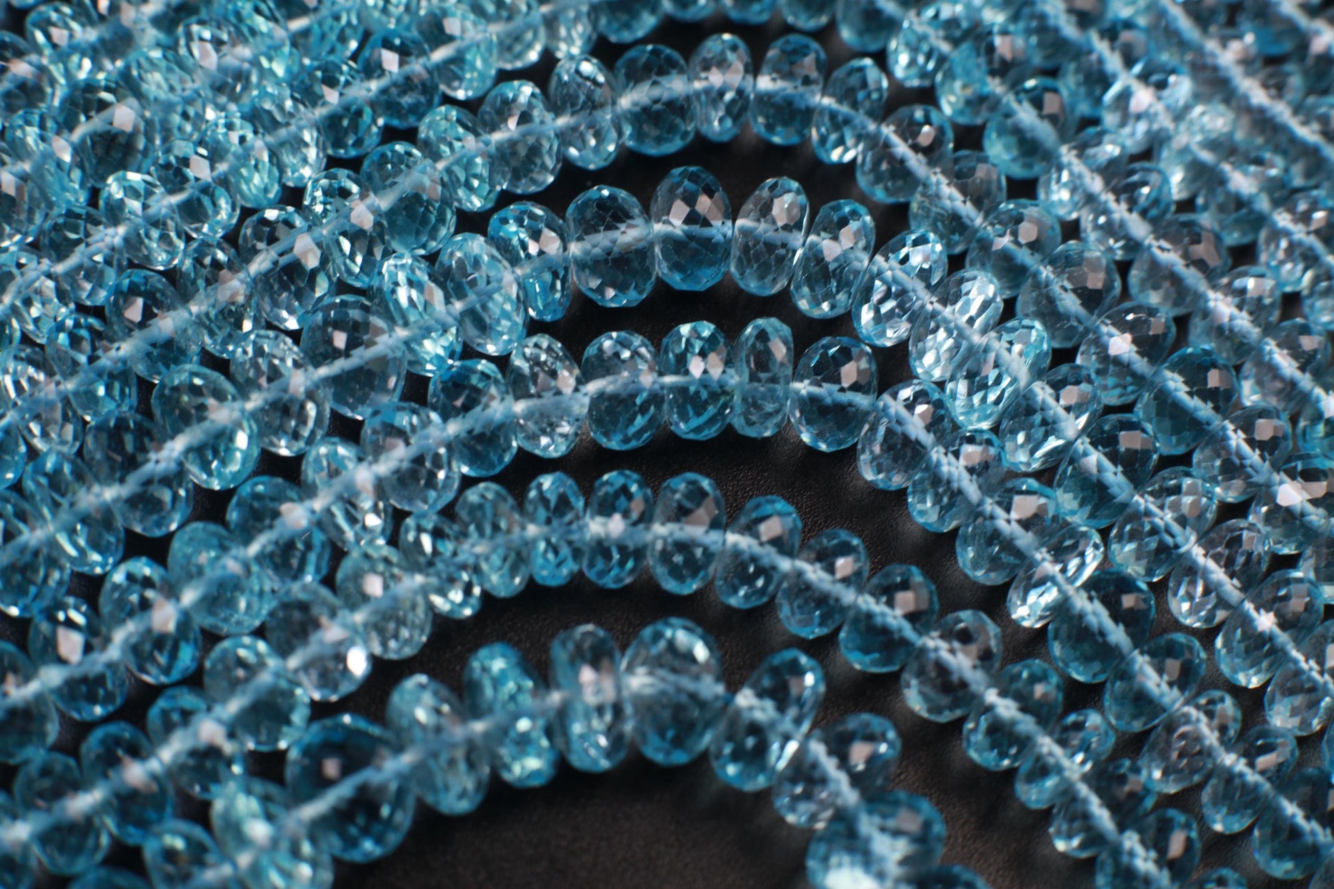 Natural Swiss Blue Topaz Faceted AAA+ Gem Quality Clear Rondelle Gemstone Jewelry Making Bead ,7-7.5mm, 7.5-8mm,8-8.5, 8.5-9mm, 9-9.5mm