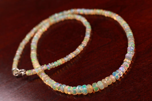 Genuine Ethiopian Fire Opal, Welo Opal 3.5-6mm Graduated Faceted AAA quality Fiery Opal 925 Sterling Silver rhodium 17" Necklace, 925 stampe