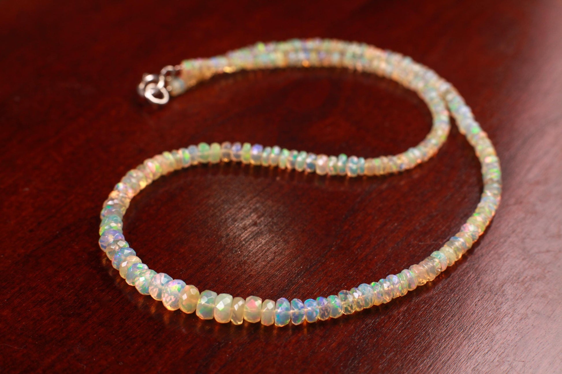 Genuine Ethiopian Fire Opal, Welo Opal 3.5-6mm Graduated Faceted AAA quality Fiery Opal 925 Sterling Silver rhodium 17" Necklace 925 stamped