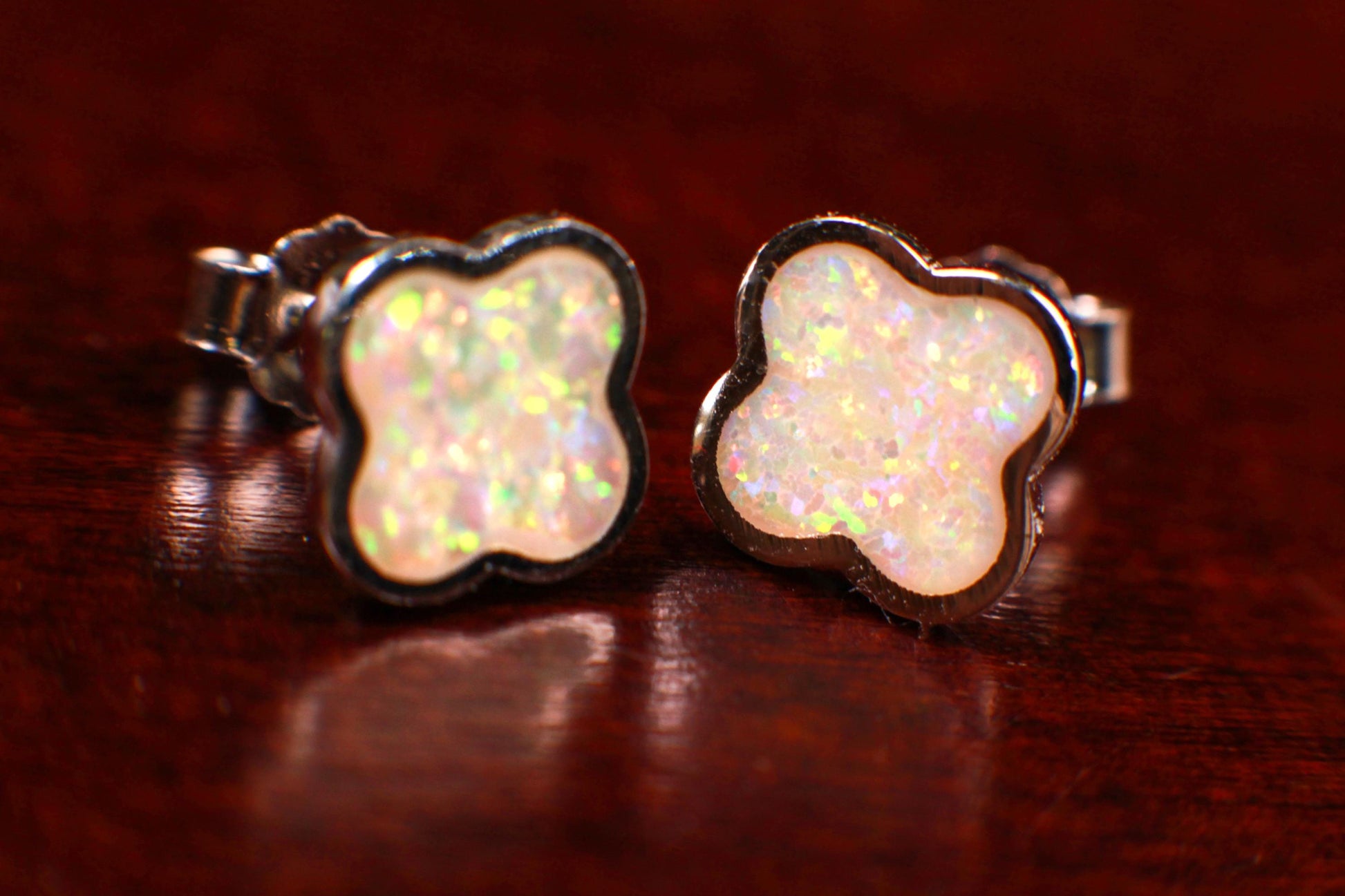 Genuine Ethiopian Fire Opal, Welo Opal, 8mm Flower Stud Earrings in 925 Sterling Silver Fiery Welo Opal Elegant Earrings, 925 Stamped
