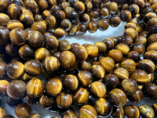 Natural Tiger Eye Brown 8mm Smooth Round Jewelry Making Natural Tiger Eye Gemstone Beads 15" Full Strand AAA quality
