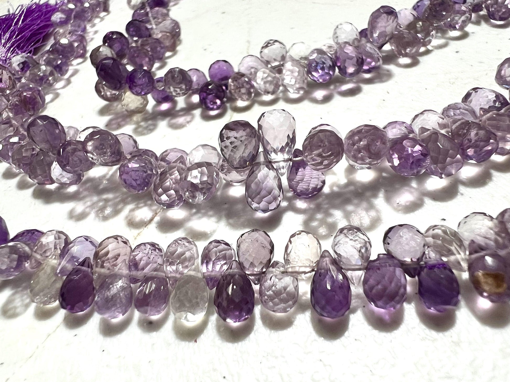 Natural pink Amethyst Faceted Round tear drop Purple shaded drop shape Beads AAA clear quality drop 4”(apprx 40 pcs ),8” approx 80 pcs .