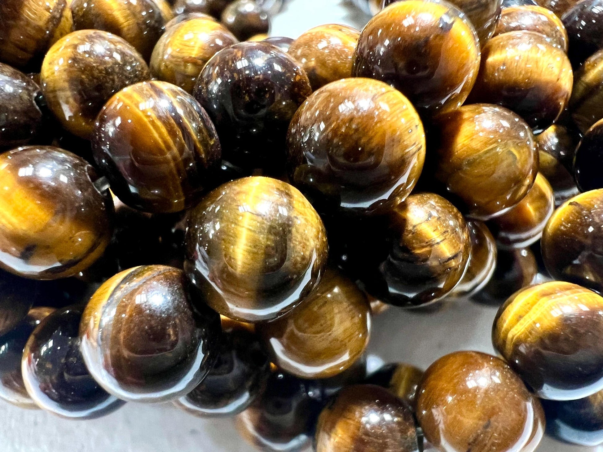 Natural Tiger Eye Brown 8mm Smooth Round Jewelry Making Natural Tiger Eye Gemstone Beads 15" Full Strand AAA quality