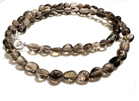 Natural Smokey Quartz Freeform Smooth oval 5x6-7mm beaded Silver necklace AAA Quality smokey Quartz,Energy, Meditation Necklace