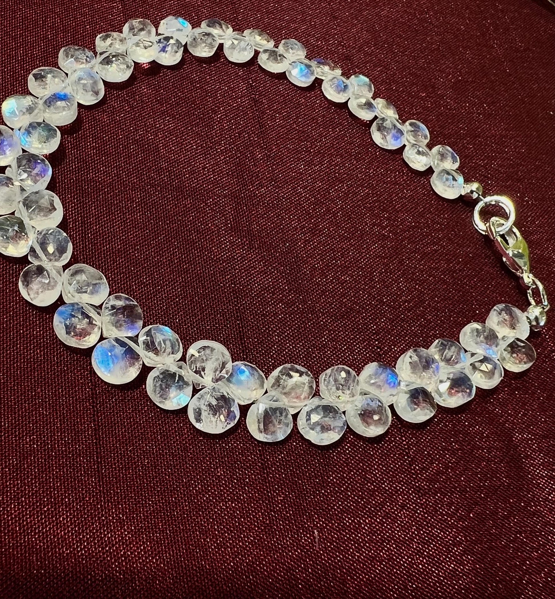 Natural Rainbow Moonstone Heart Shape Diamond cut Faceted Drop Gemstone Bracelet. AAA Quality Hsndmade Gift .
