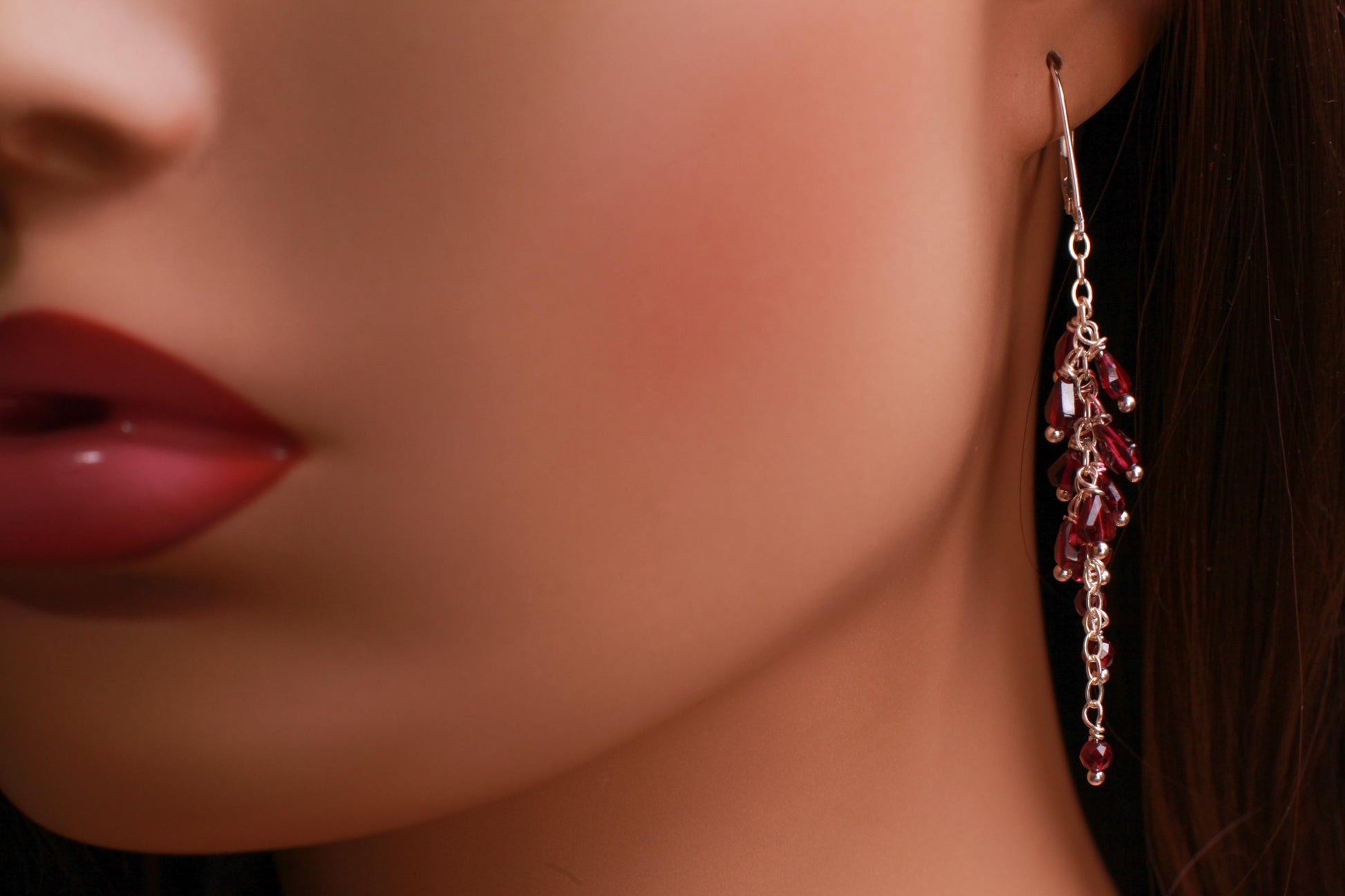 Genuine Garnet Faceted Merlot Red Cascade and Dangling Wire Wrap Handmade 14K Gold Filled or Sterling silver Leverback Earrings, Bridal gift