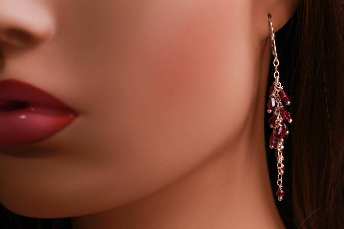 Genuine Garnet Faceted Merlot Red Cascade Dangling Wire Wrap Handmade 14K Gold Filled or Sterling silver Leverback Earrings, Bridal gift