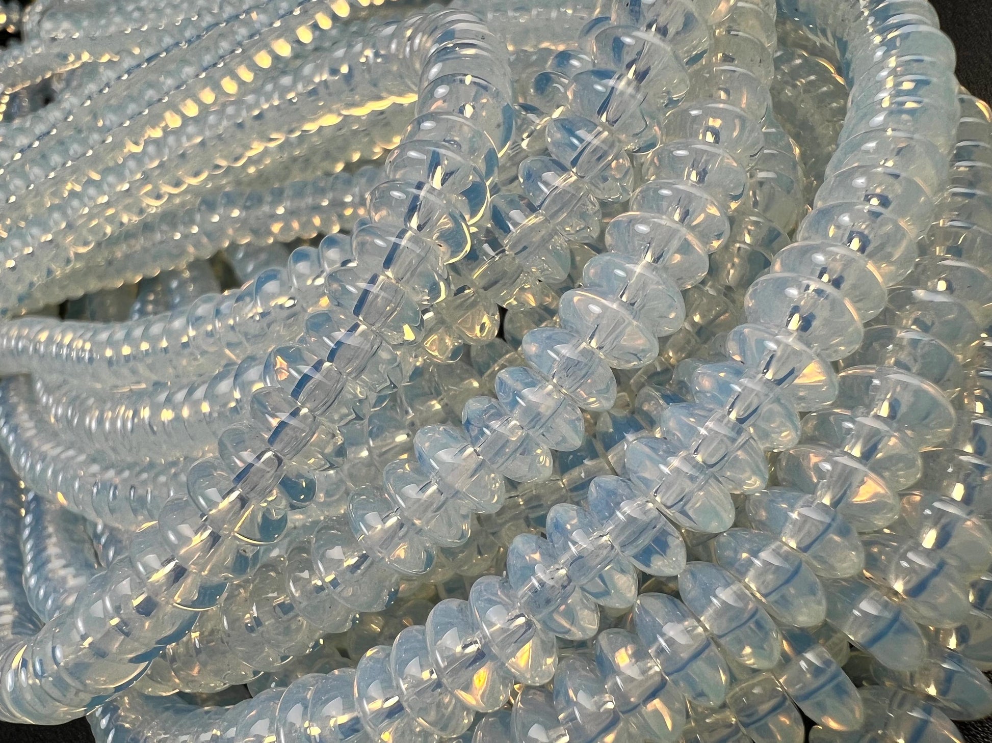 Opalite 6.5mm Saucer smooth Rondelle Milky white gemstone bead 15” full strand