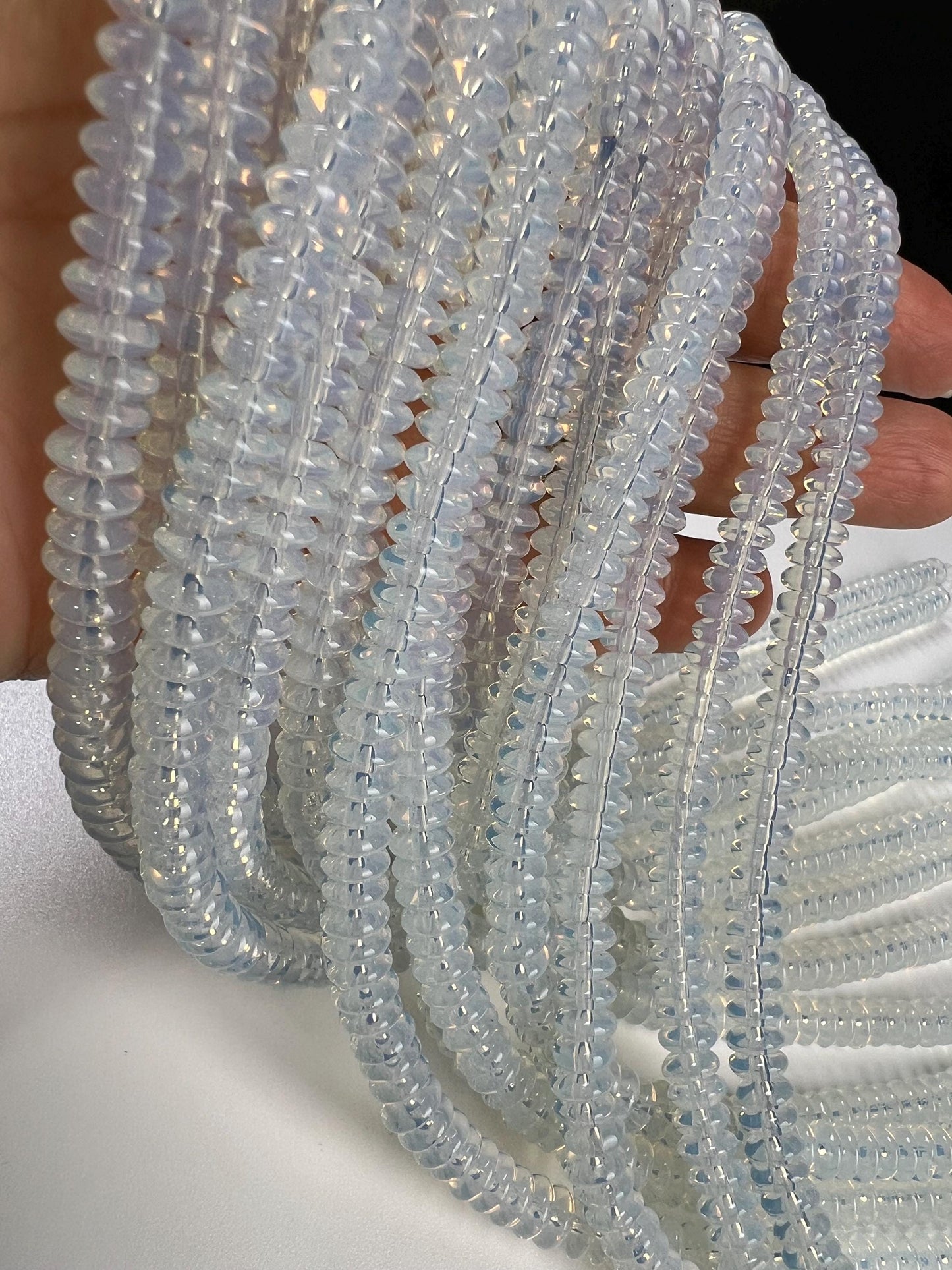 Opalite 6.5mm Saucer smooth Rondelle Milky white gemstone bead 15” full strand