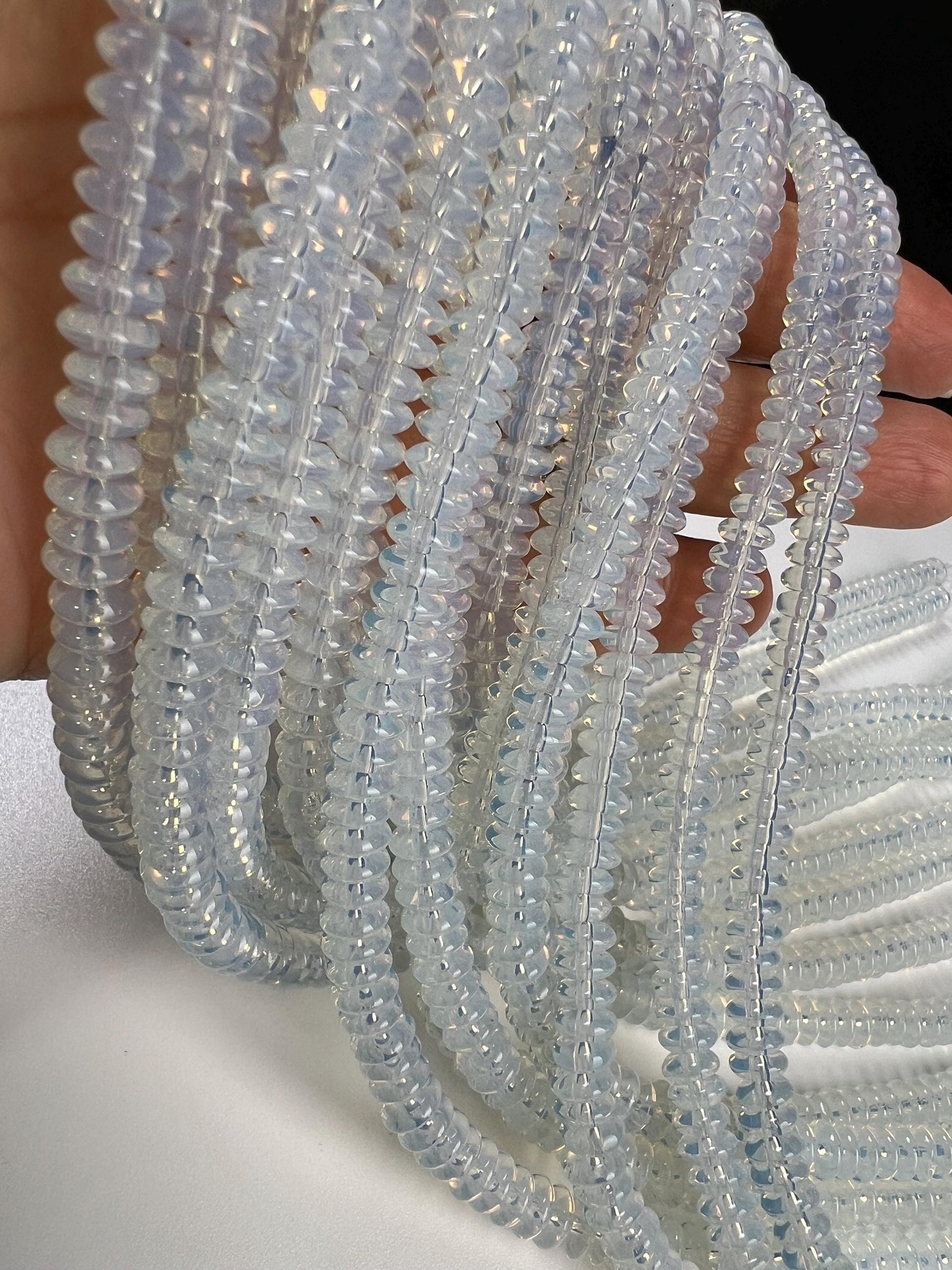 Opalite 6.5mm Saucer smooth Rondelle Milky white gemstone bead 15” full strand