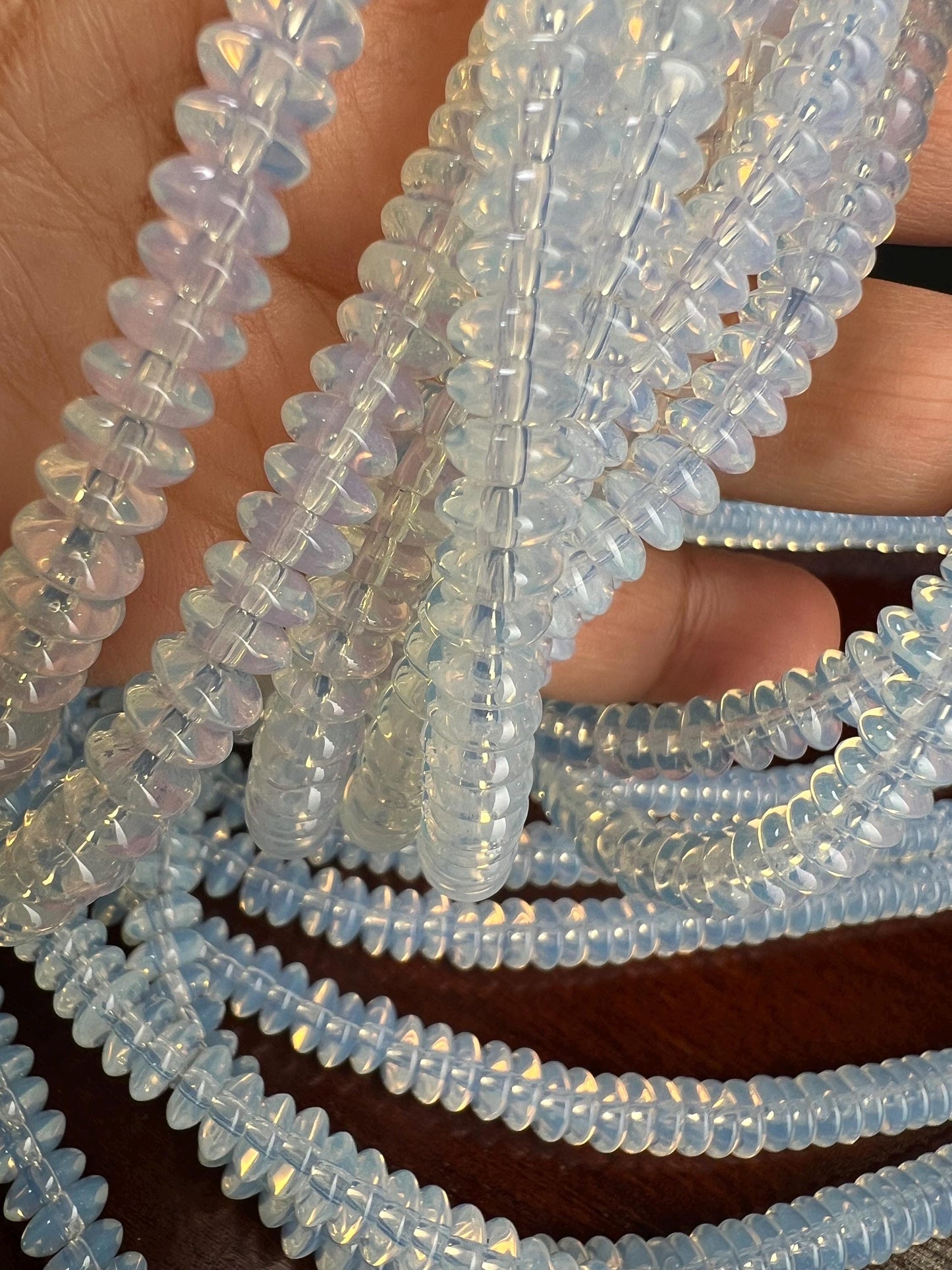 Opalite 6.5mm Saucer smooth Rondelle Milky white gemstone bead 15” full strand