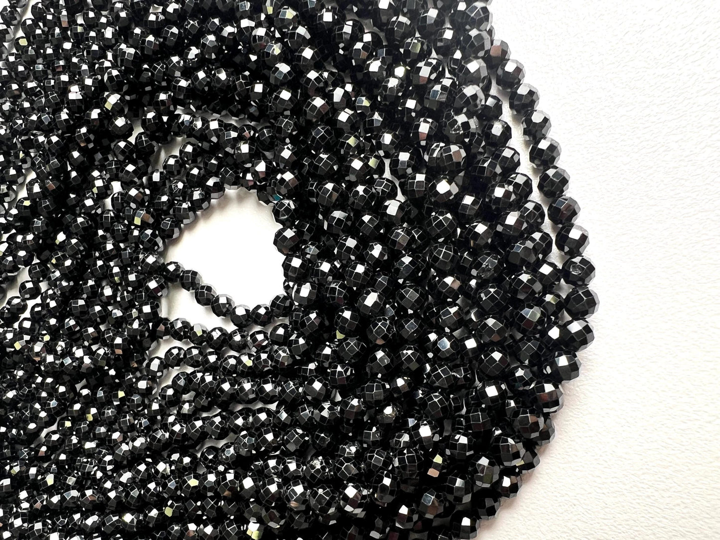 Natural Black Spinel 4mm Round micro faceted AAA quality Gemstone Beads, Jewelry Making 14” full Strand, Single or Bulk