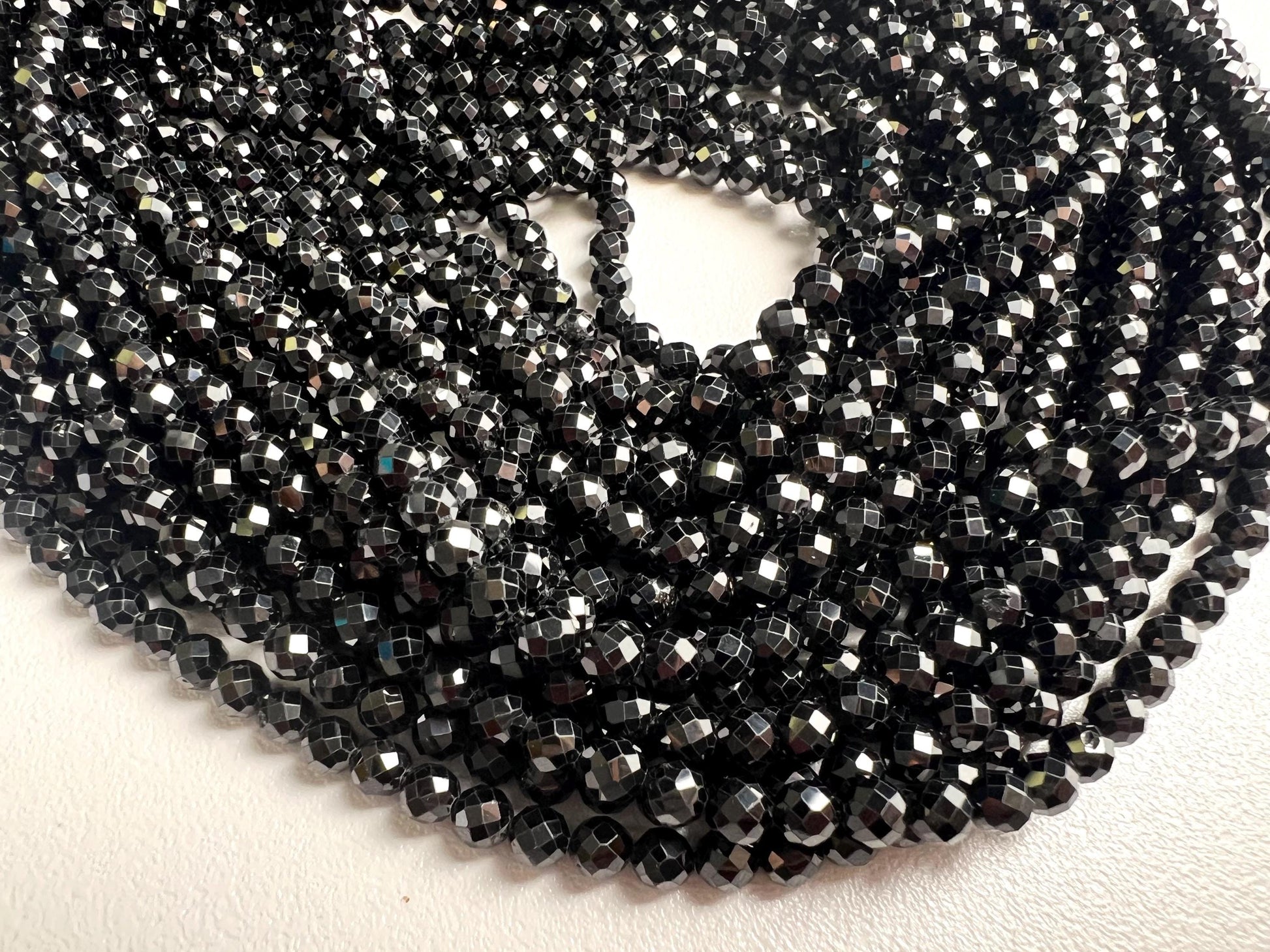 Natural Black Spinel 4mm Round micro faceted AAA quality Gemstone Beads, Jewelry Making 14” full Strand, Single or Bulk