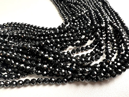 Natural Black Spinel 4mm Round micro faceted AAA quality Gemstone Beads, Jewelry Making 14” full Strand, Single or Bulk