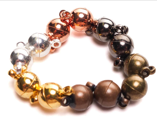 4 sets Mag clasp 8mm round, silver, gold, black and Rose Gold plated brass, good quality, jewelry making clasp