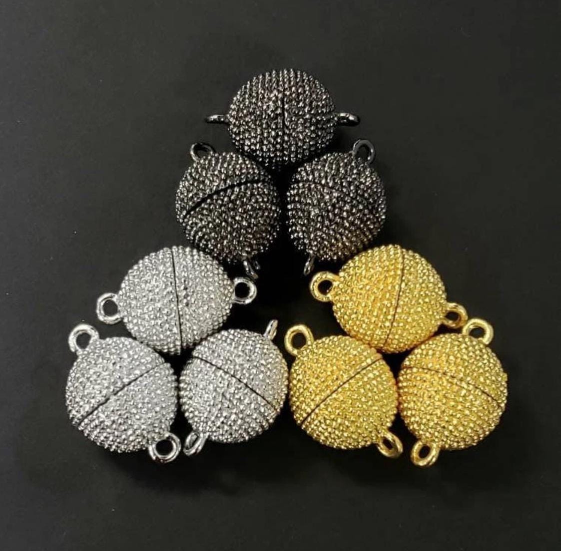 3 sets Ball clasp 8,10,12mm large round silver, gunmetal, gold plated brass, jewelry making Spike ball mag clasp