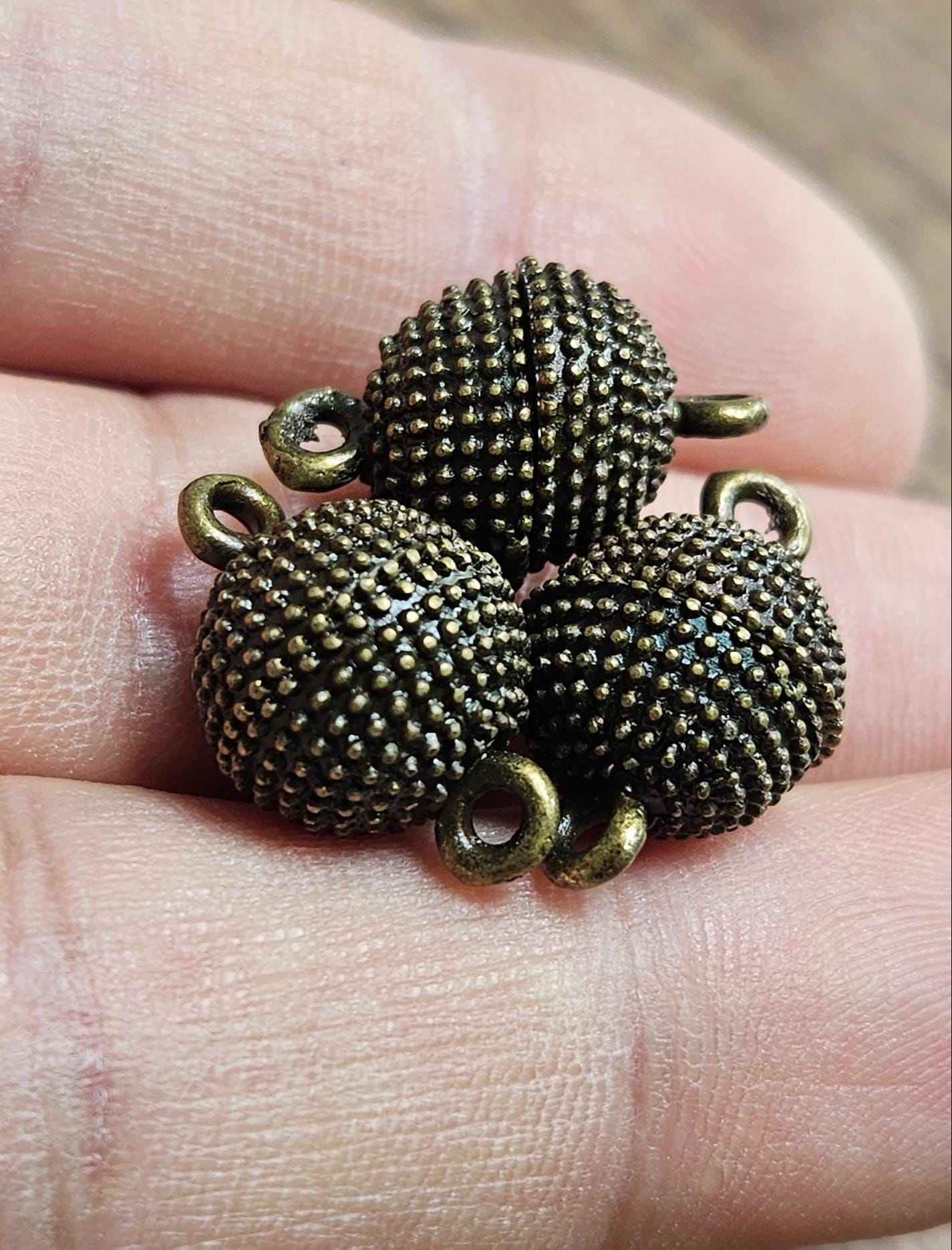 3 sets Ball clasp 8,10,12mm large round silver, gunmetal, gold plated brass, jewelry making Spike ball mag clasp