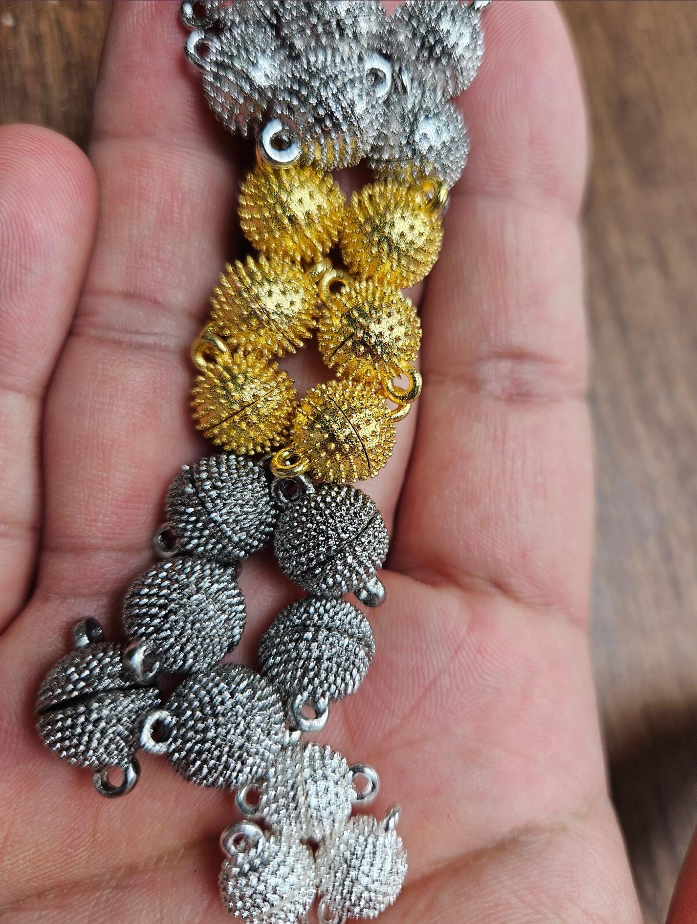 3 sets Ball clasp 8,10,12mm large round silver, gunmetal, gold plated brass, jewelry making Spike ball mag clasp