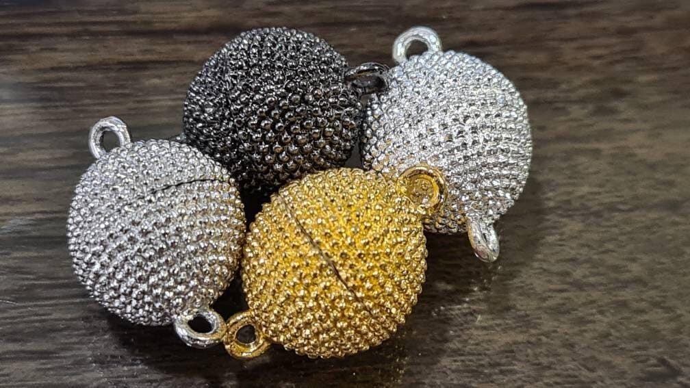 3 sets Ball clasp 8,10,12mm large round silver, gunmetal, gold plated brass, jewelry making Spike ball mag clasp