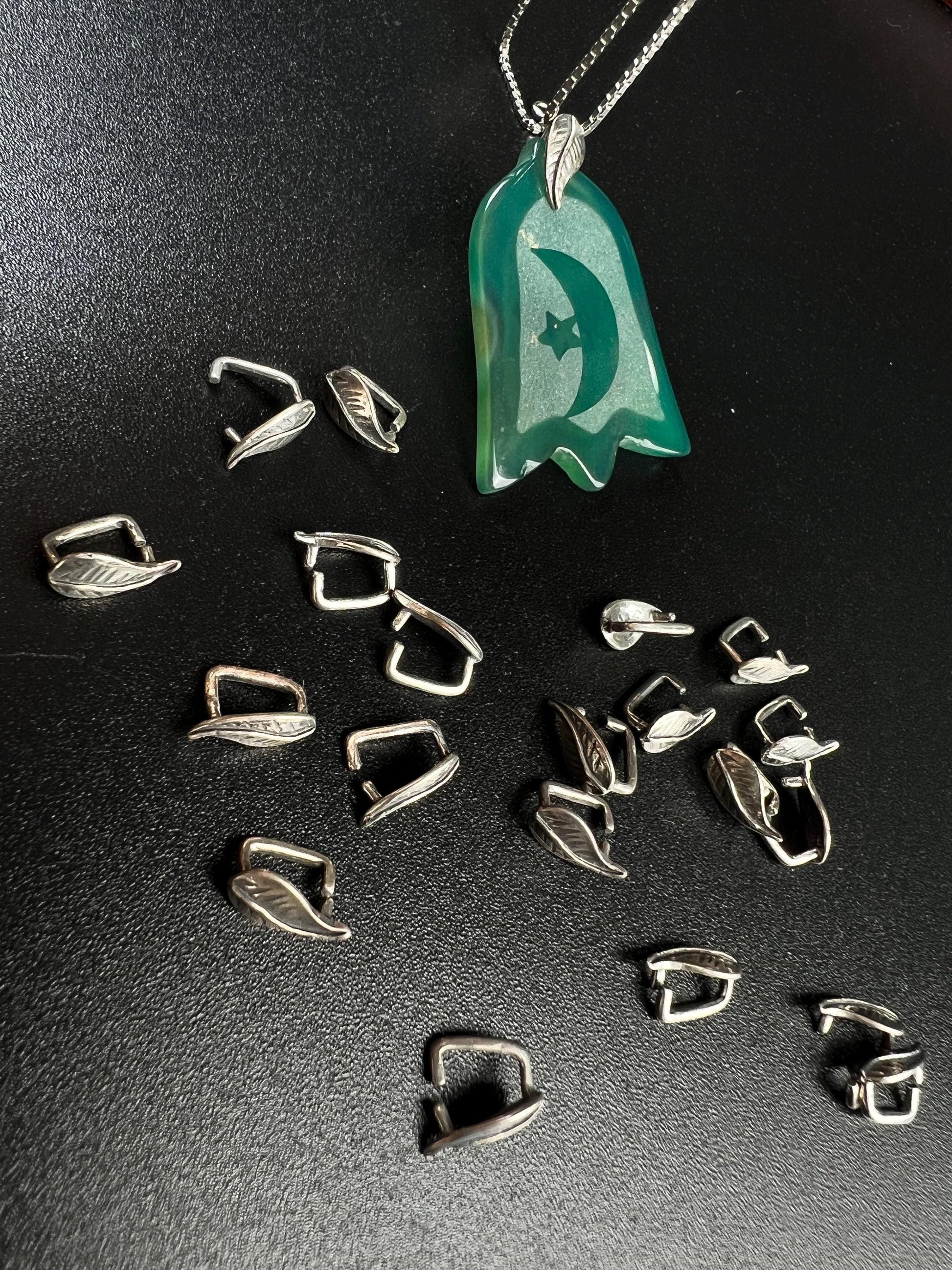925 Sterling Silver Leaf bail, vintage handmade 8mm Bali pinch Bails Pendant holder. 1 piece