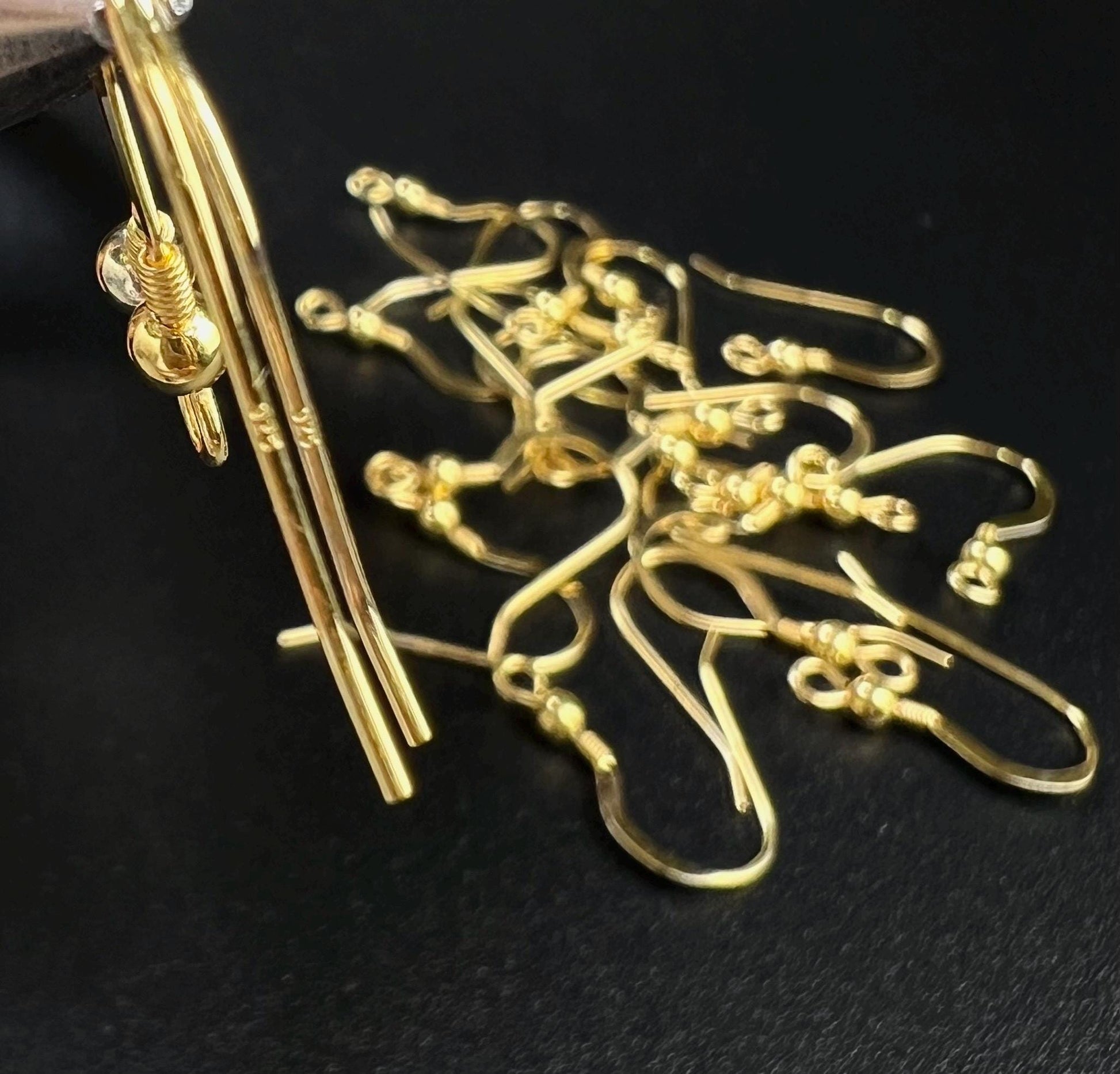 22k gold Vermeil over 925 Sterling Silver French Hook Ball and Coil earwire, earrings making findings, 925 stamped, 1 pair or bulk wholesale