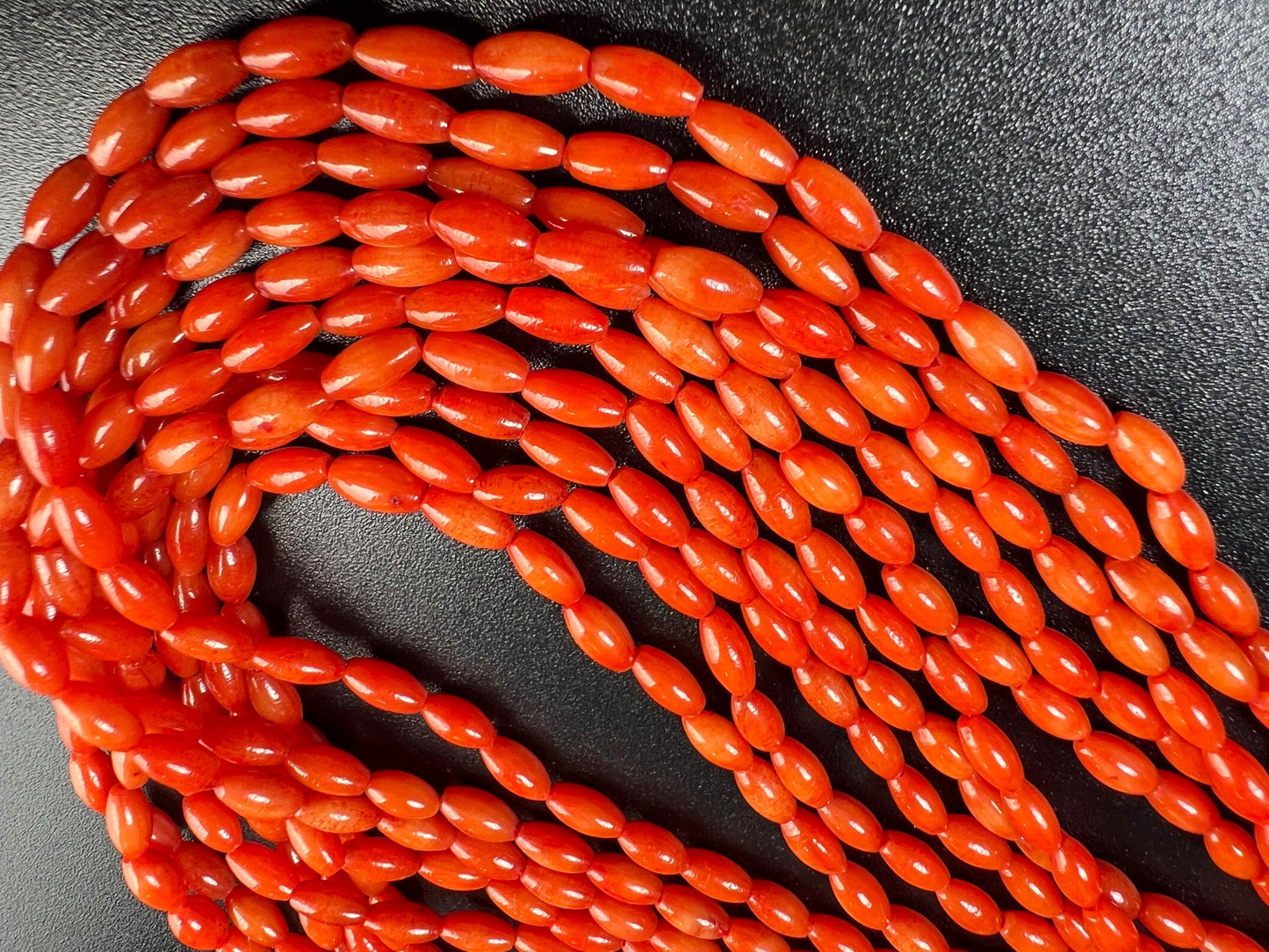 Natural Italian coral Rice Oval smooth shape beads 3x6-6.5mm AAA quality Round Beads 15" Strand