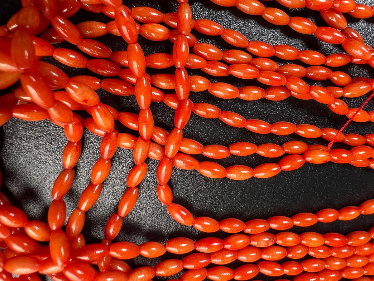 Natural Italian coral Rice Oval smooth shape beads 3x6-6.5mm AAA quality Round Beads 15" Strand