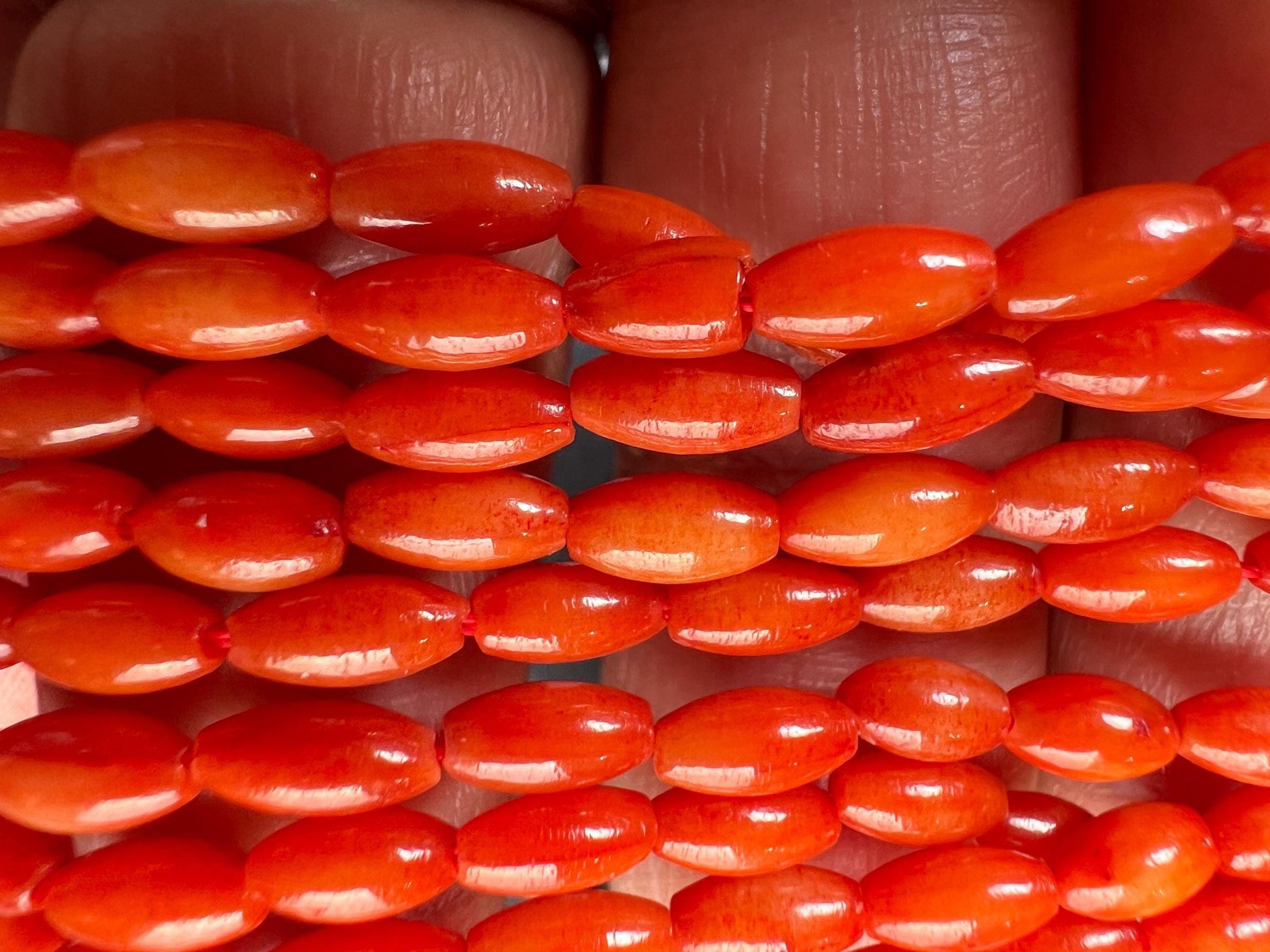 Natural Italian coral Rice Oval smooth shape beads 3x6-6.5mm AAA quality Round Beads 15" Strand