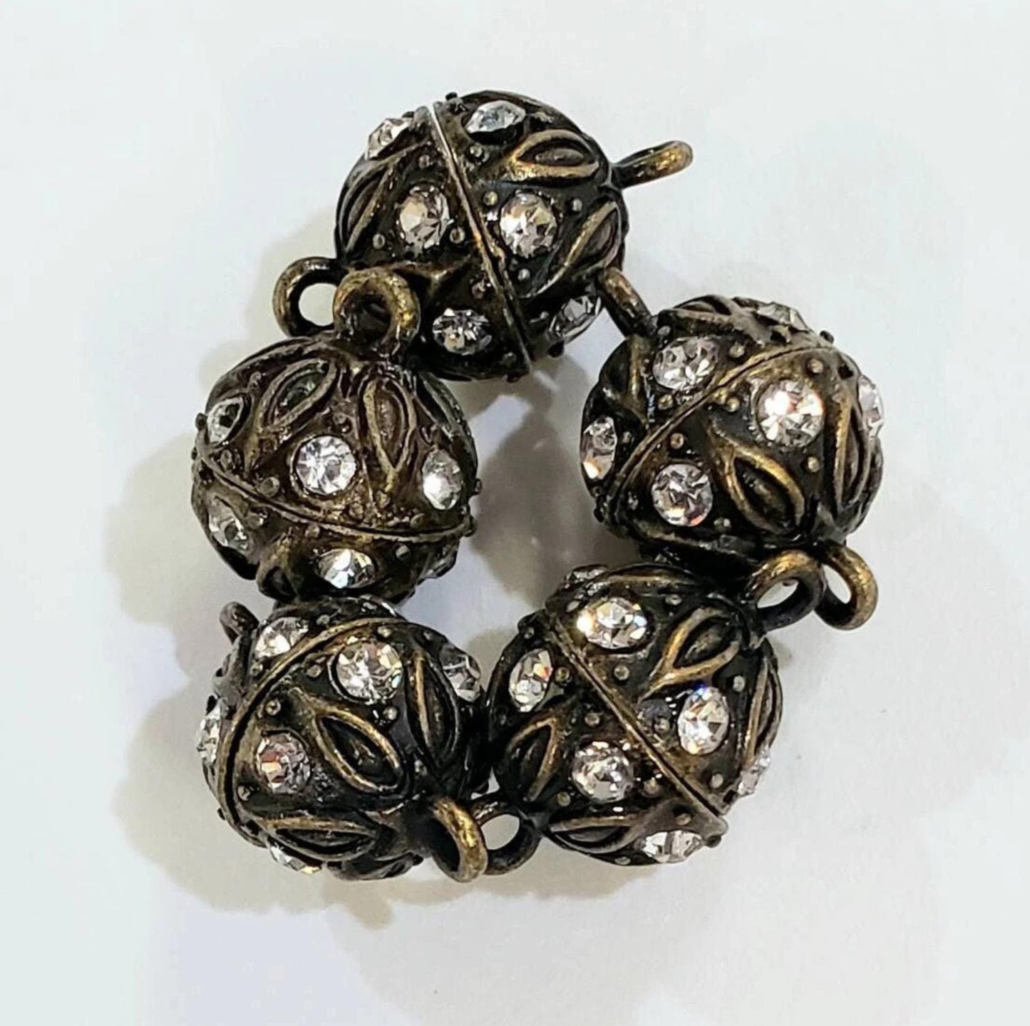 2 sets Silver, Gold, Antique Bronze 12mm Ball clasp with Rhinestone crystal setting, jewelry making Mag Ball clasp. 2 pcs sets