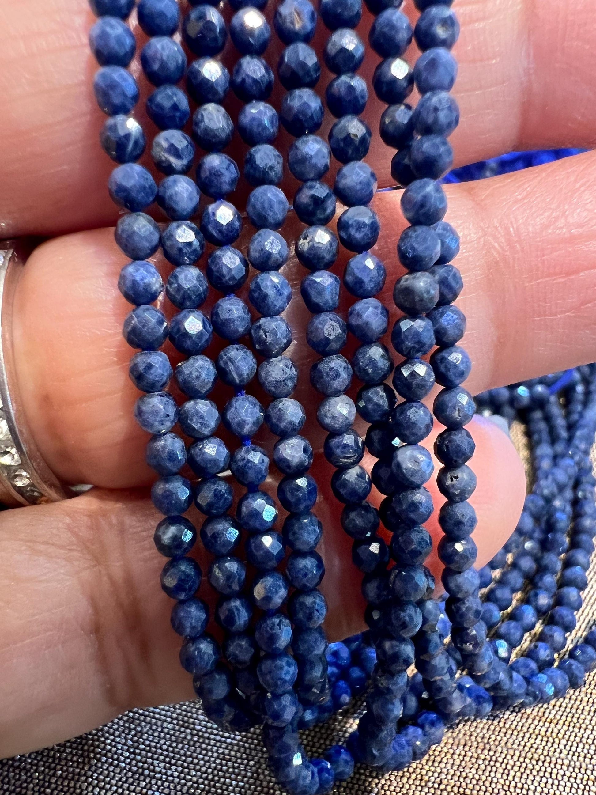 Natural Blue Sapphire Faceted Round 2.5-3mm bead 12.5” full strand for jewelry making Gemstone bead