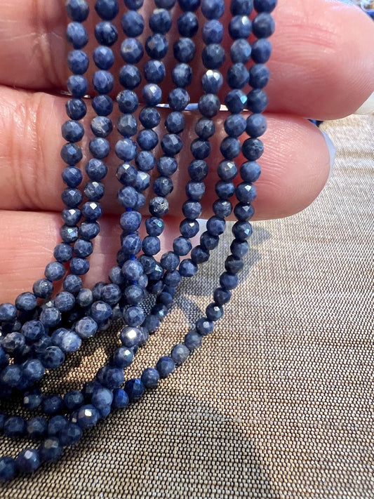 Natural Blue Sapphire Faceted Round 2.5-3mm bead 12.5” full strand for jewelry making Gemstone bead