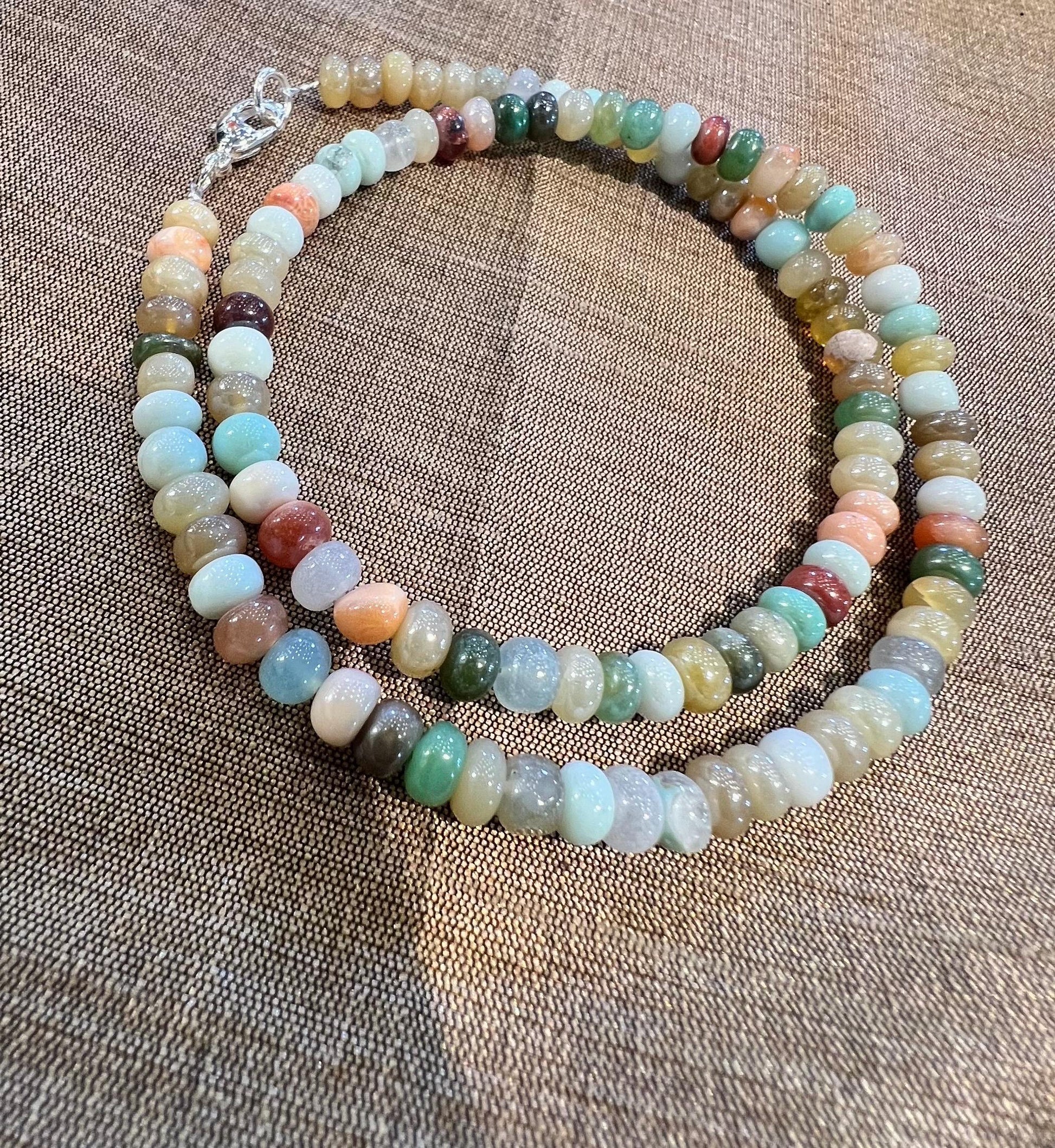 Natural Ethiopian Multi Mix Disco Opal 5-5.5mm Smooth Roundel Handmade Grmstone Necklace