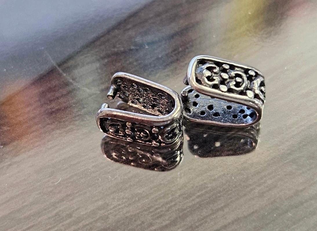 925 Sterling Silver Bali pinch bail,vintage handmade 5x9mm long Bali pinch Bails for Pendant holder. 1 piece