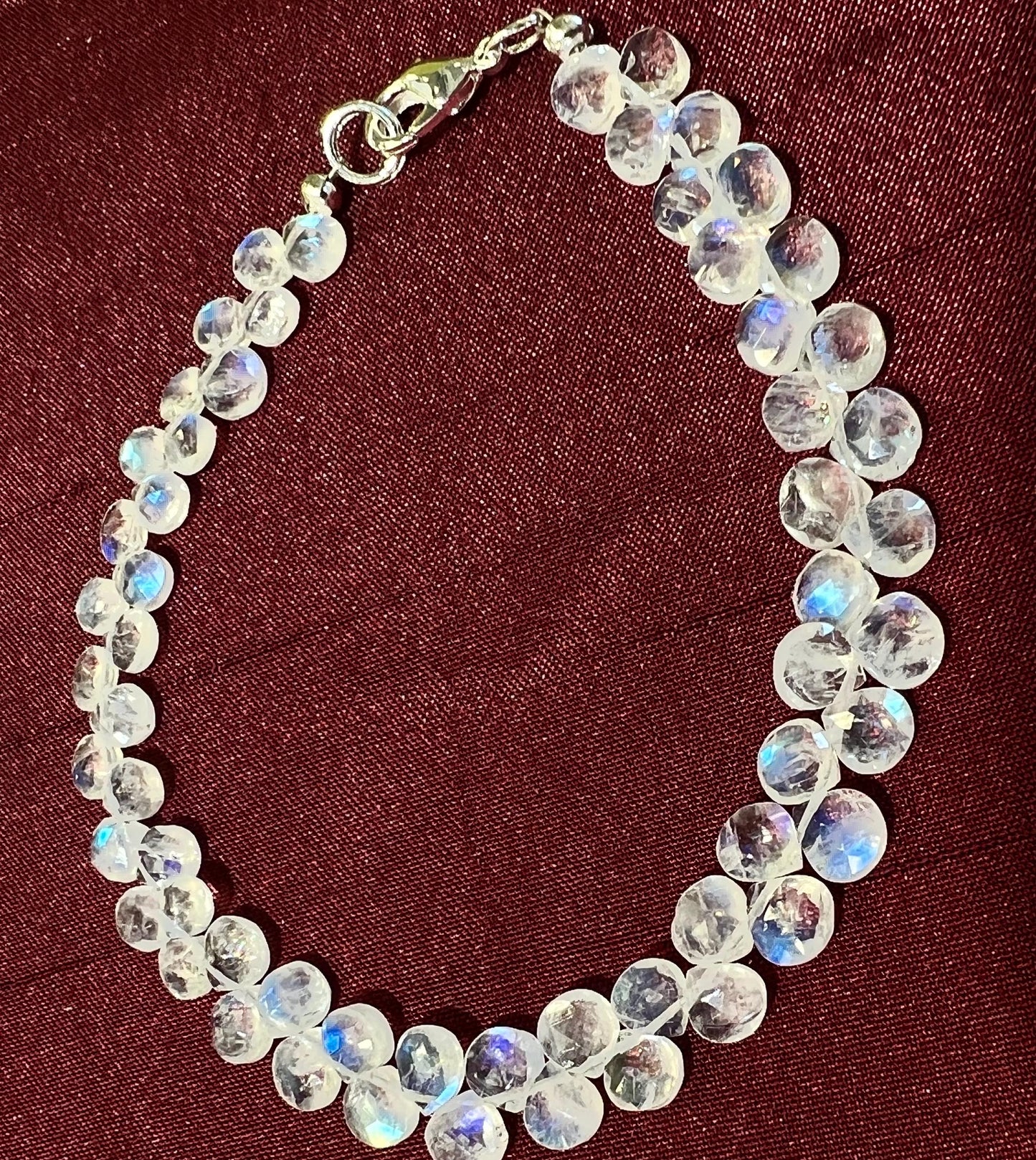 Natural Rainbow Moonstone Heart Shape Diamond cut Faceted Drop Gemstone 925 Sterling Silver Bracelet. AAA Quality Hsndmade Gift.