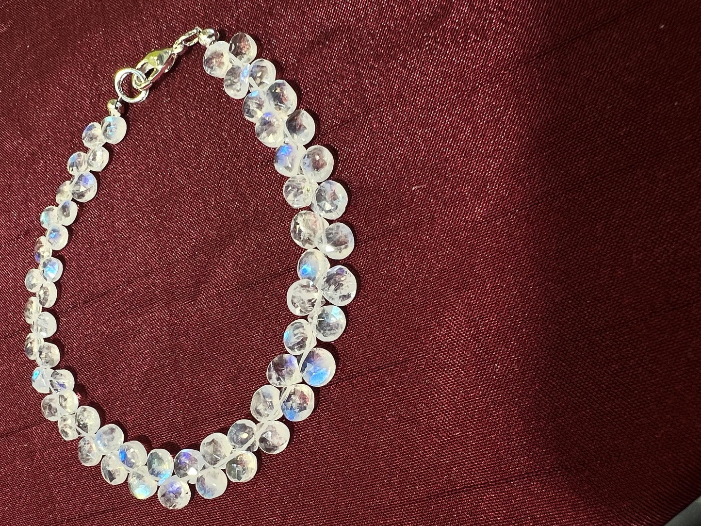 Natural Rainbow Moonstone Heart Shape Diamond cut Faceted Drop Gemstone Bracelet. AAA Quality Hsndmade Gift .