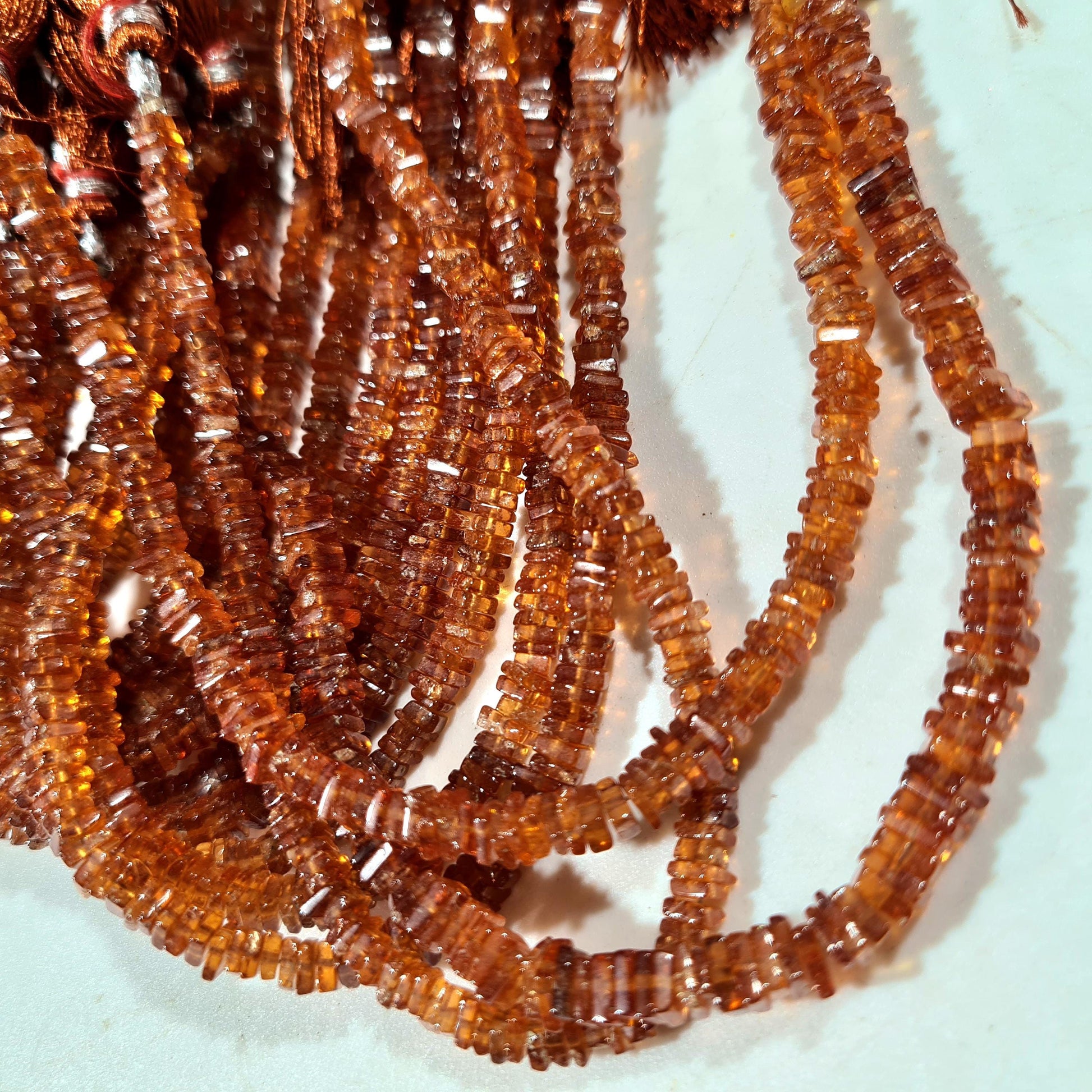 Natural Hessonite Garnet square Heishi washer smooth Beads 4-4.5mm Beads for jewelry Making Natural Dark brown 8" strand Beads
