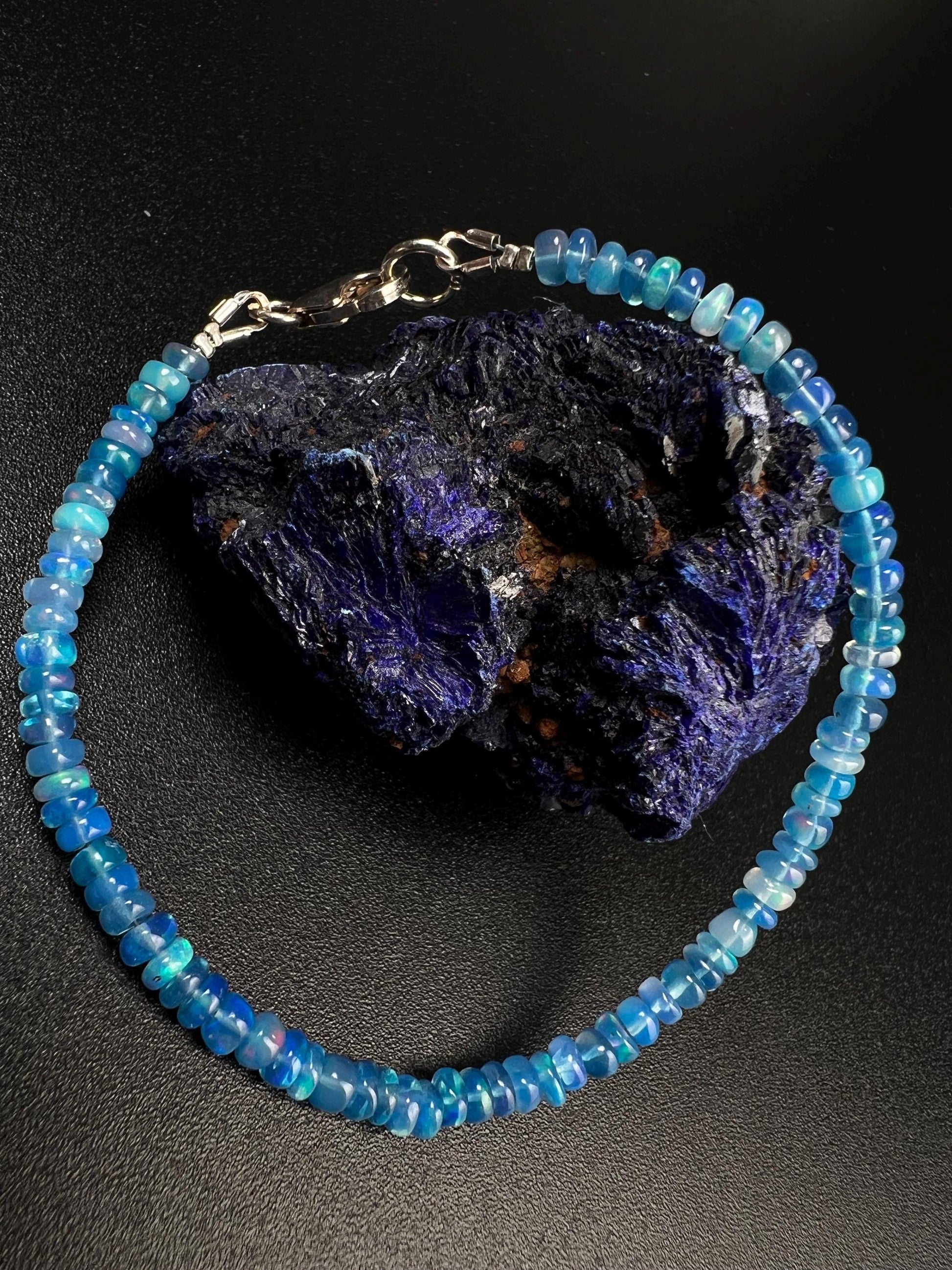 Genuine Ethiopian Fire Opal Periwinkle Blue Welo Opal 3.5-4mm Smooth Bracelet AAA quality Fiery Opal gift