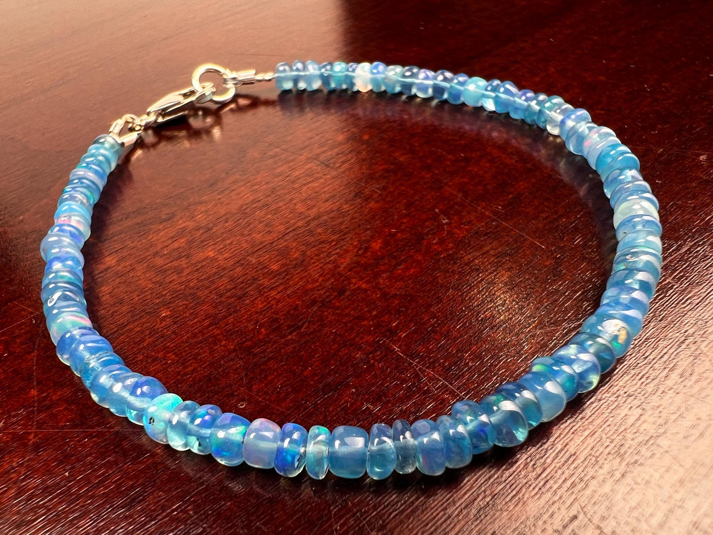 Genuine Ethiopian Fire Opal Periwinkle Blue Welo Opal 3.5-4mm Smooth Bracelet AAA quality Fiery Opal gift