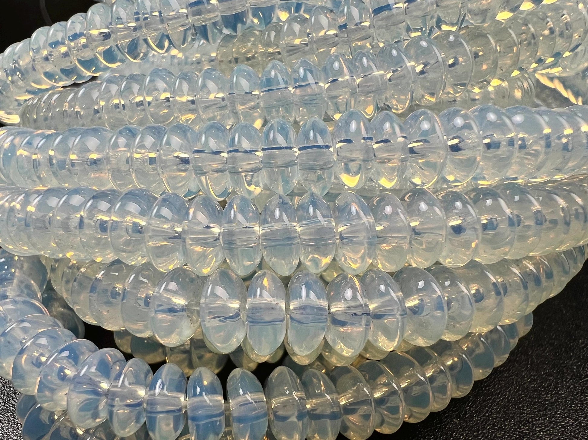 Opalite 6.5mm Saucer smooth Rondelle Milky white gemstone bead 15” full strand