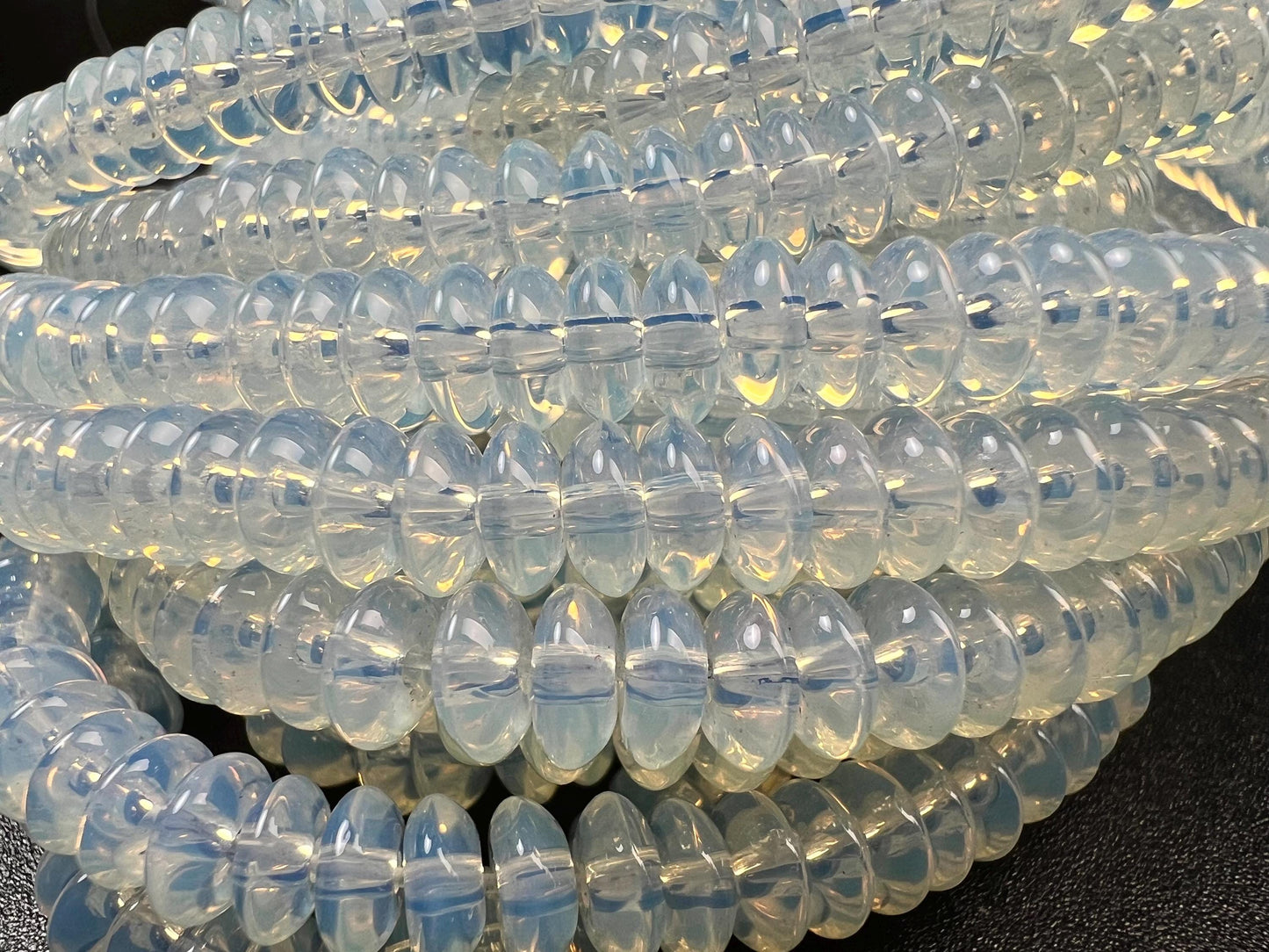 Opalite 6.5mm Saucer smooth Rondelle Milky white gemstone bead 15” full strand