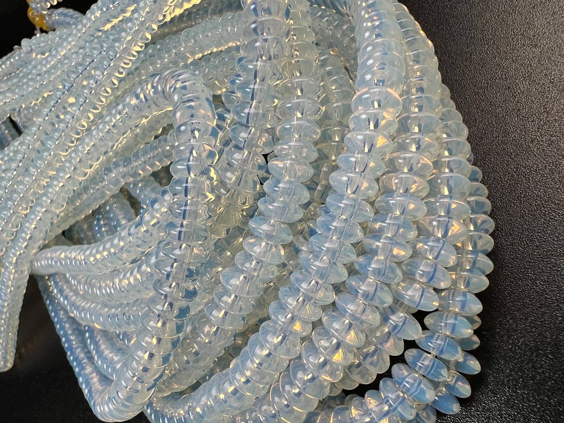 Opalite 6.5mm Saucer smooth Rondelle Milky white gemstone bead 15” full strand
