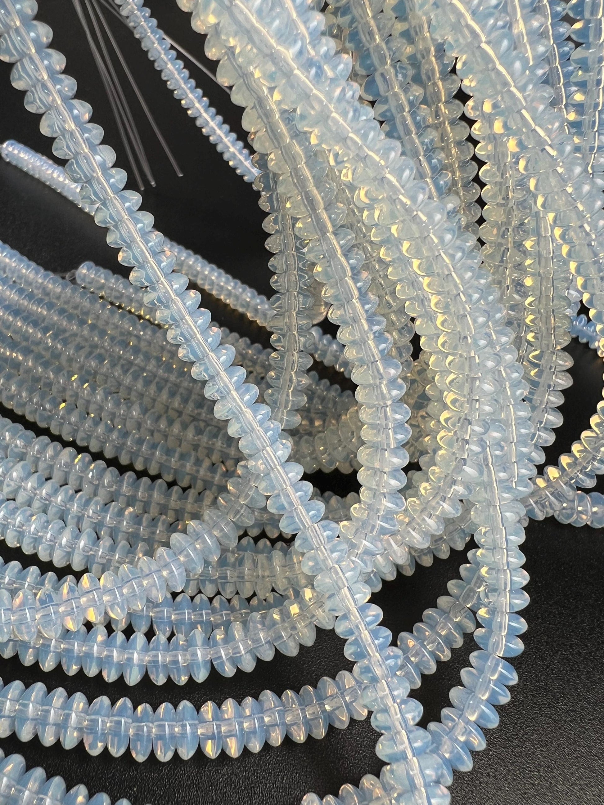 Opalite 6.5mm Saucer smooth Rondelle Milky white gemstone bead 15” full strand