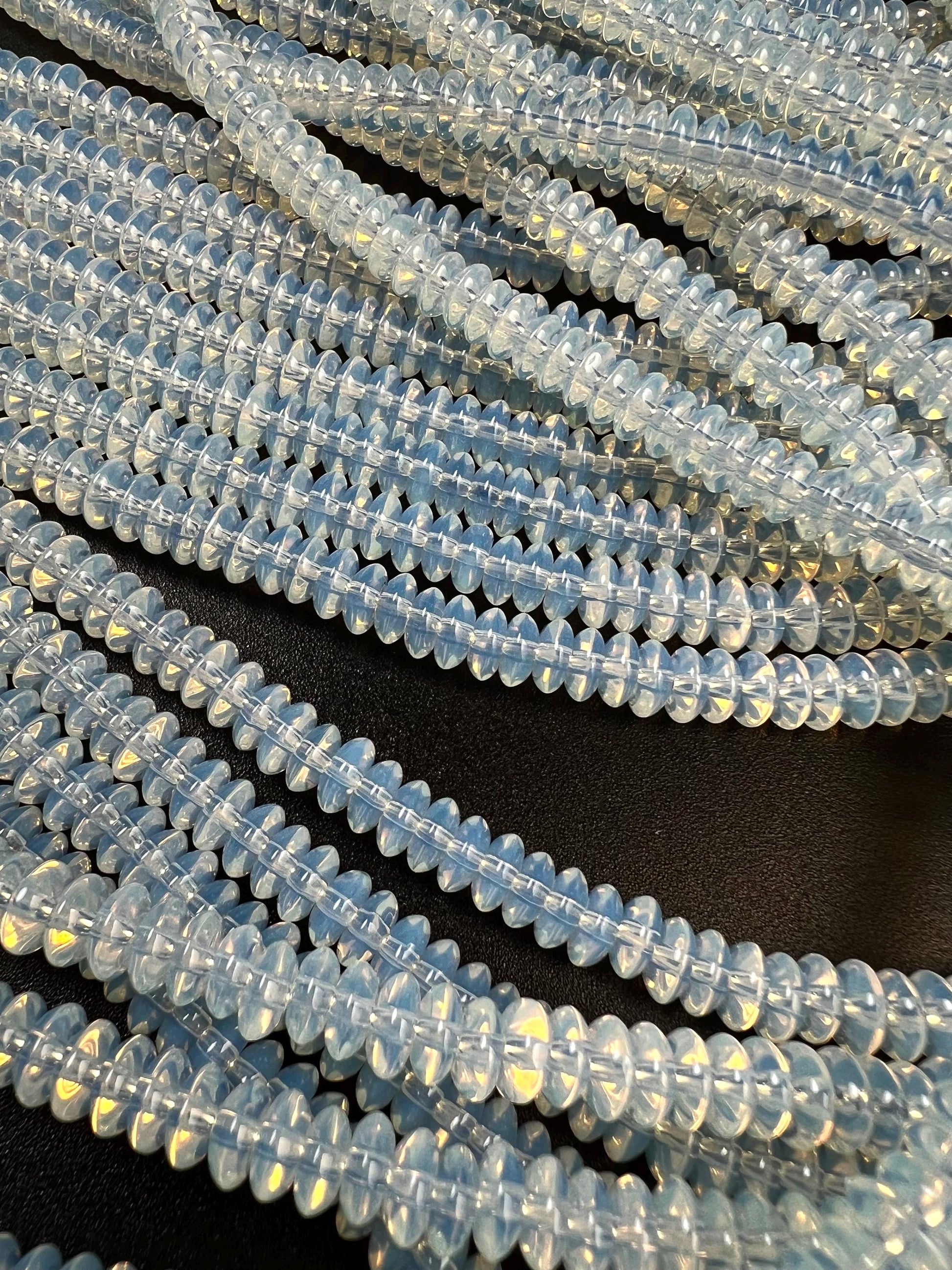 Opalite 6.5mm Saucer smooth Rondelle Milky white gemstone bead 15” full strand